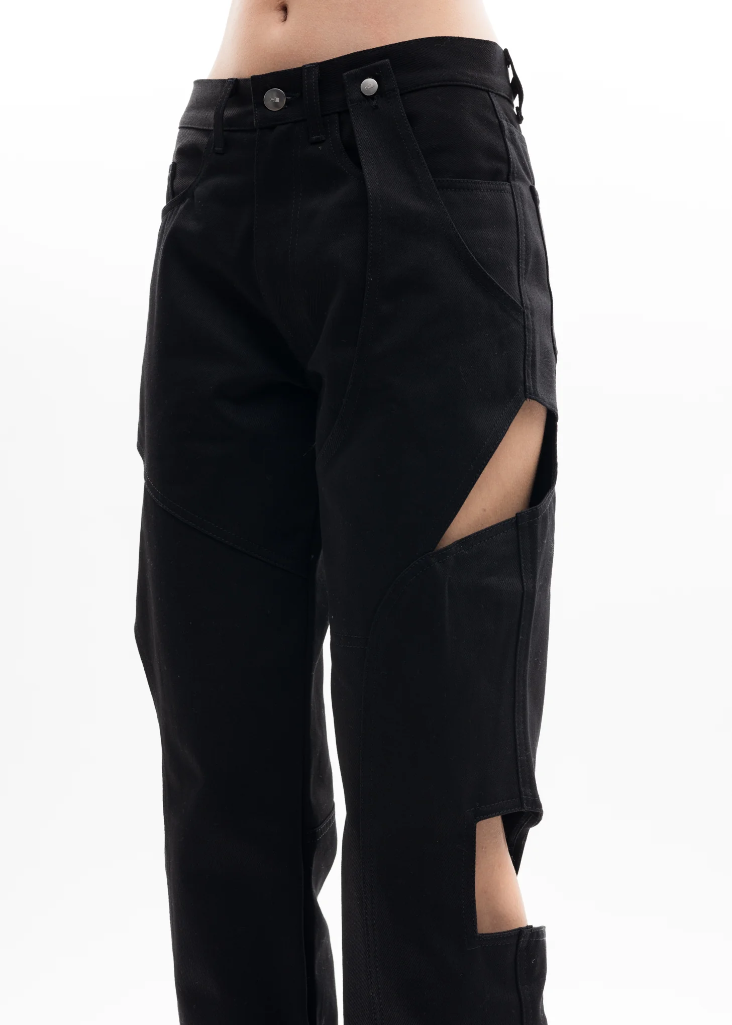 Black Cut Out Denim Trousers - Image 5