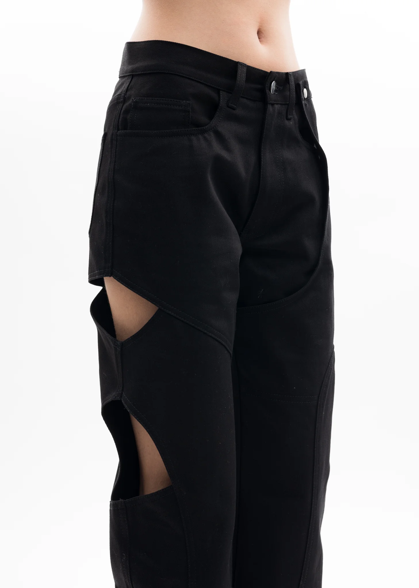 Black Cut Out Denim Trousers - Image 6