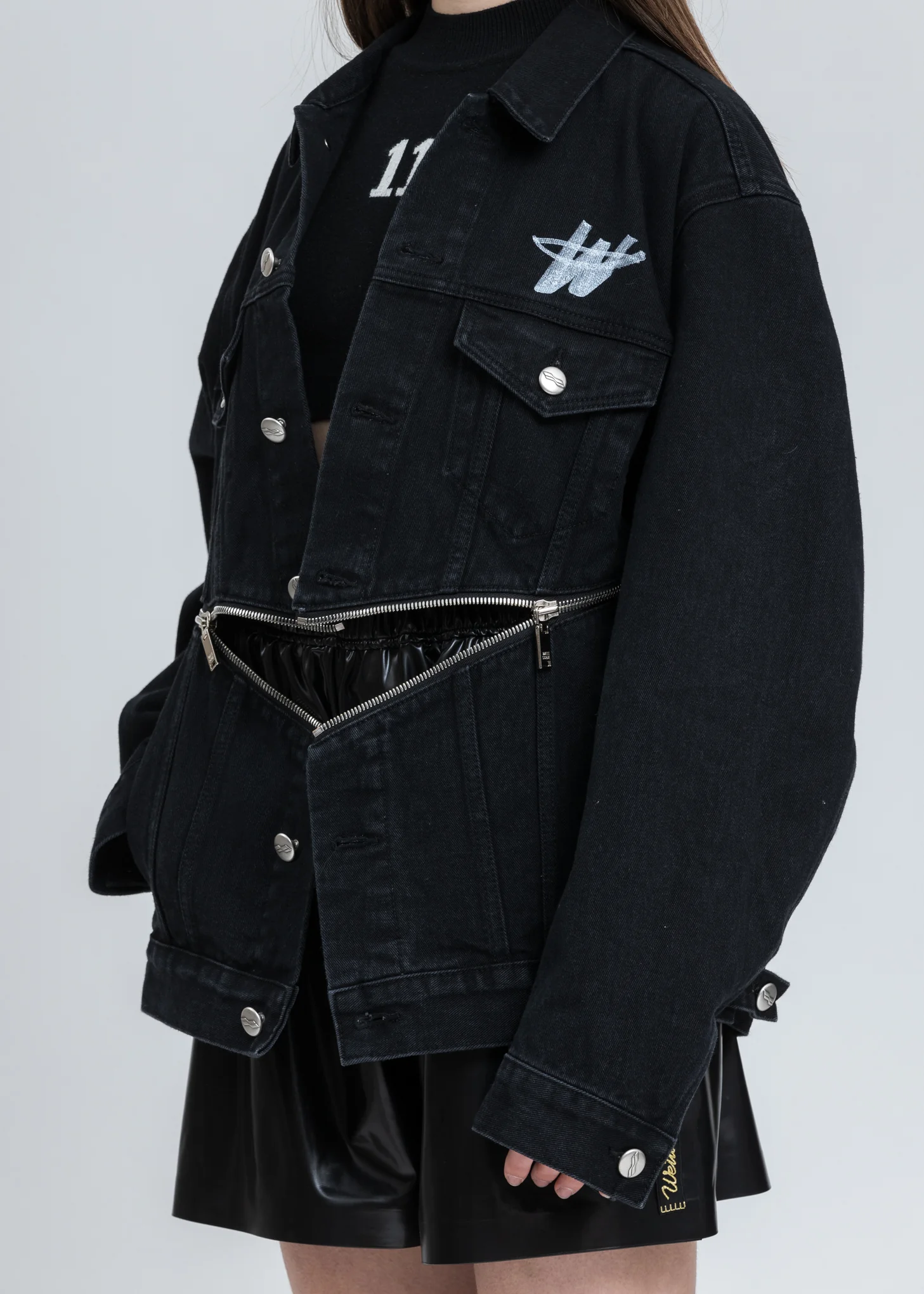 Black Denim WD Logo Zipper Detail Jacket - Image 2