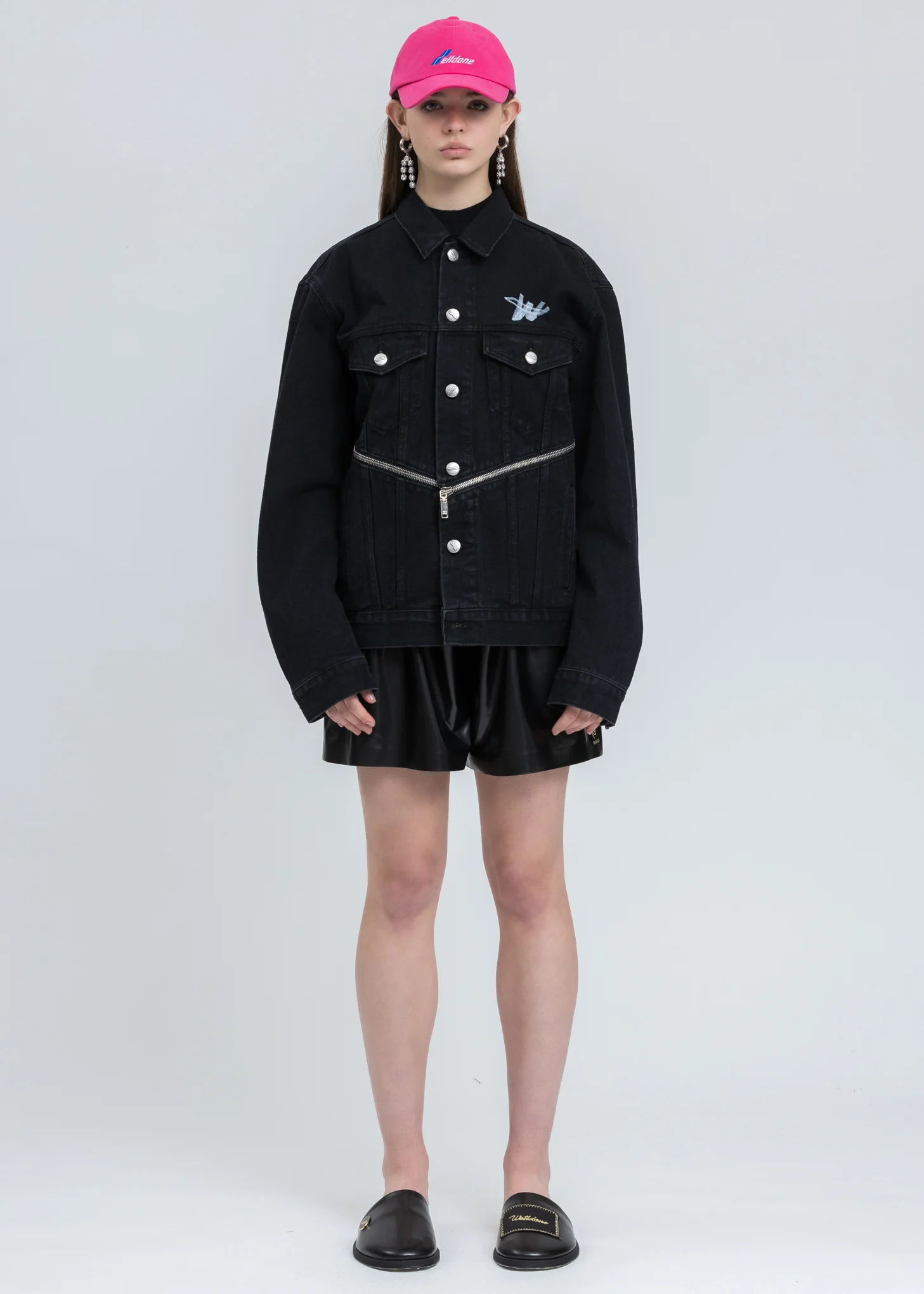 Black Denim WD Logo Zipper Detail Jacket - Image 6