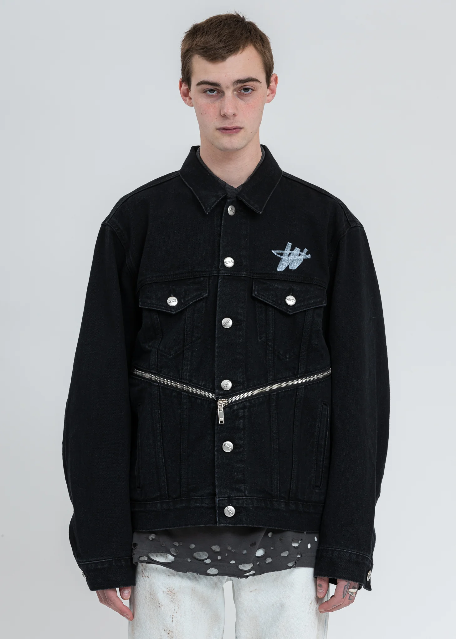 Black Denim WD Logo Zipper Detail Jacket