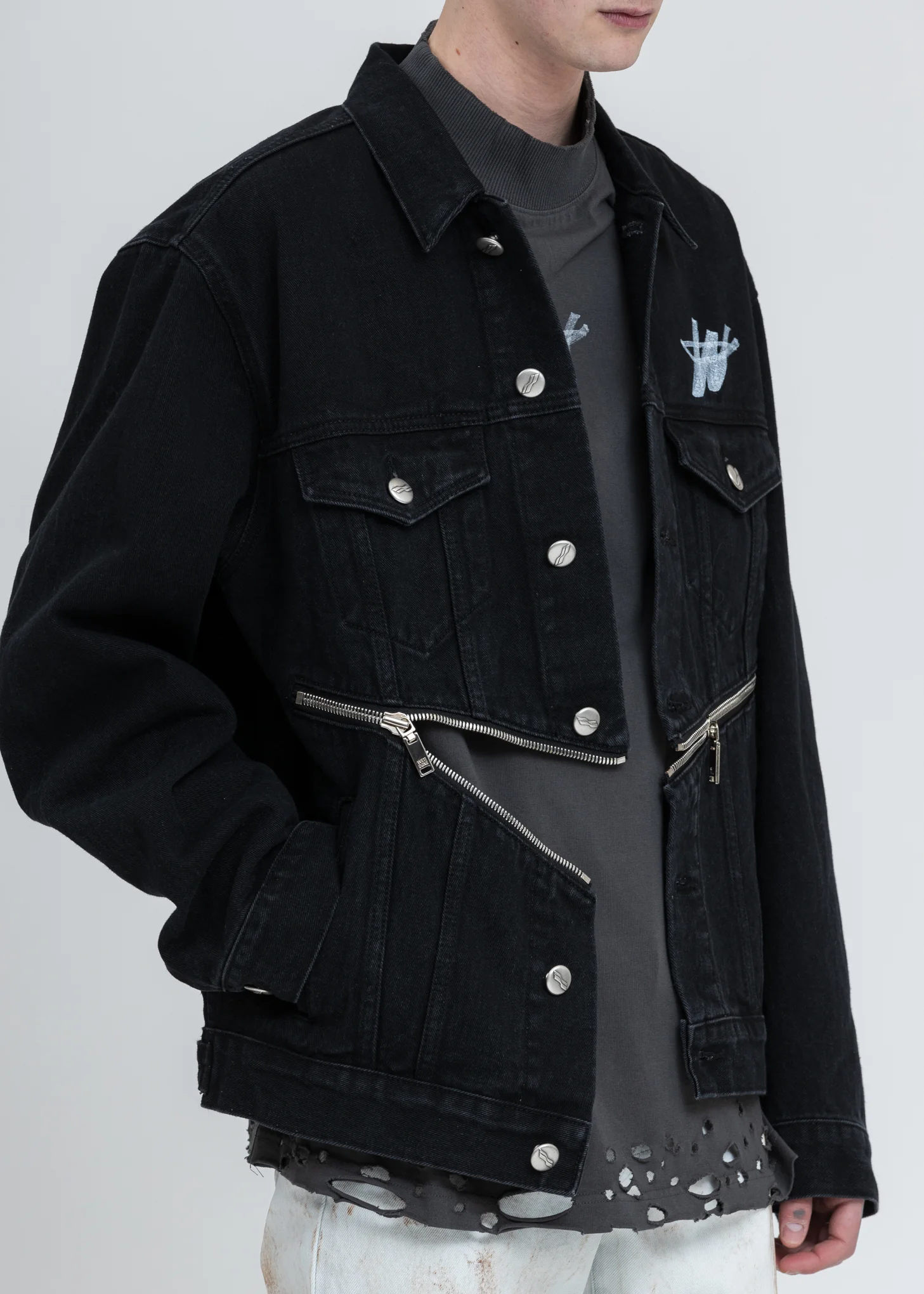 Black Denim WD Logo Zipper Detail Jacket - Image 2