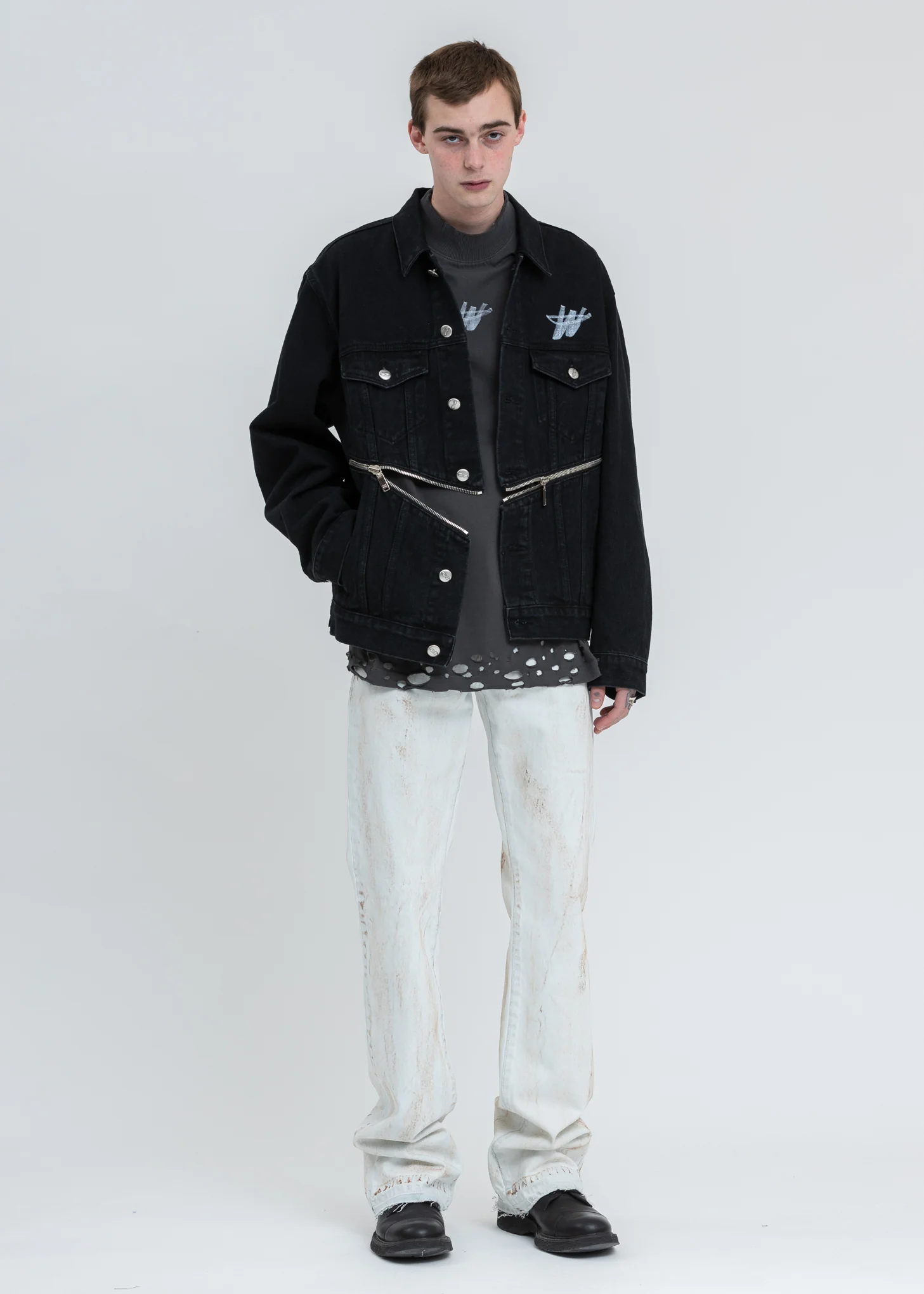 Black Denim WD Logo Zipper Detail Jacket - Image 6