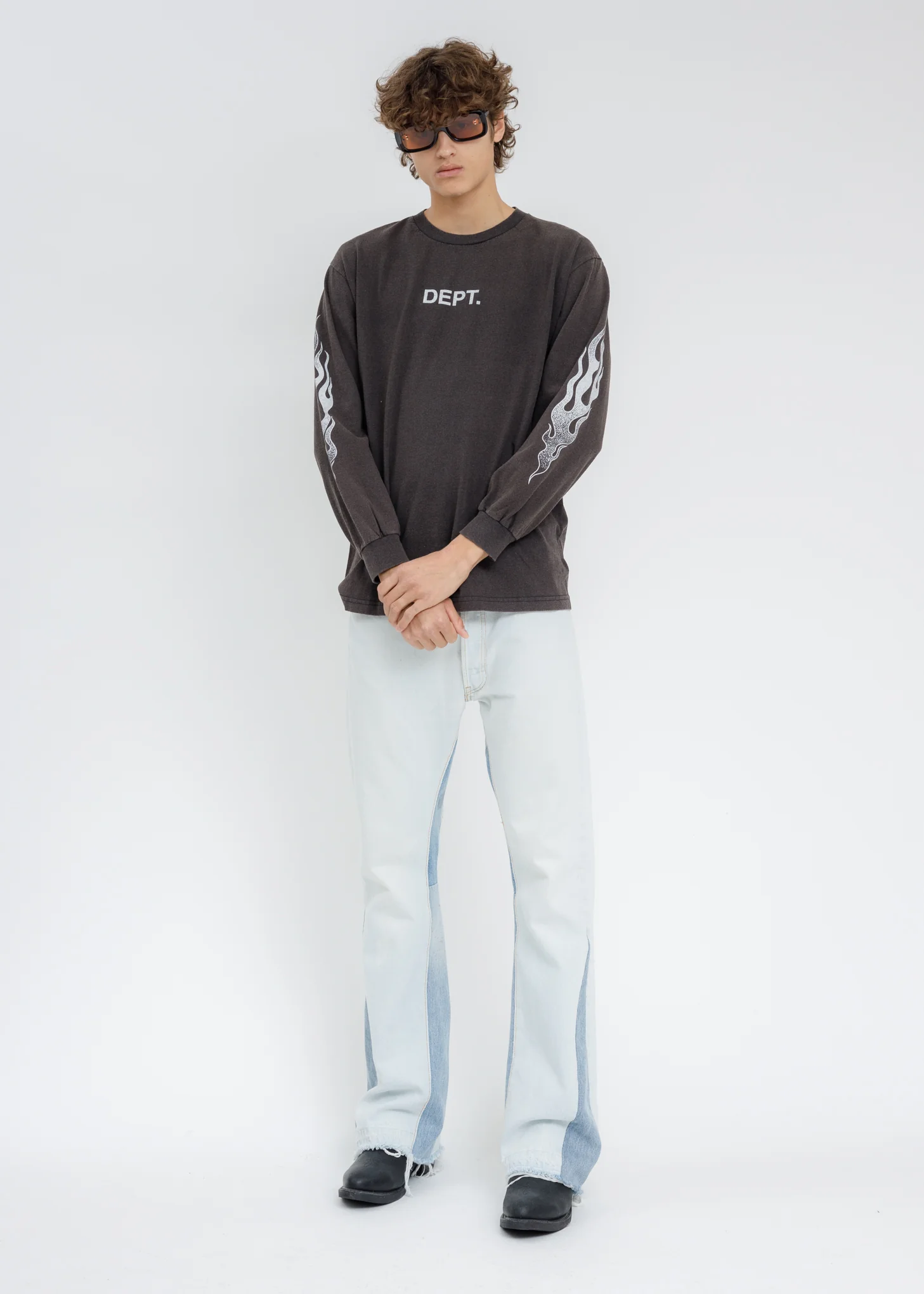 Black DEPT FLAMES Long Sleeves T-Shirt - Image 7