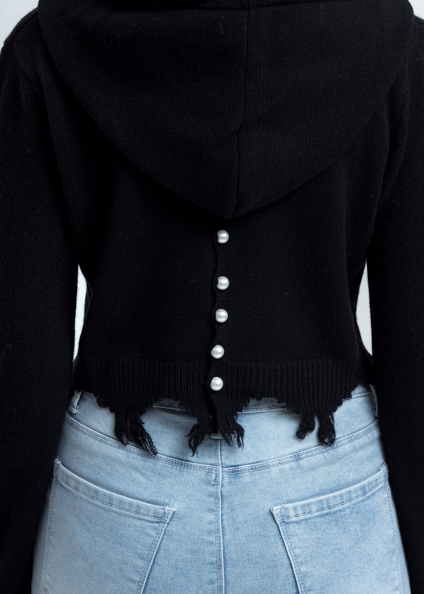 Black Destroyed Cropped Hoodie - Image 2