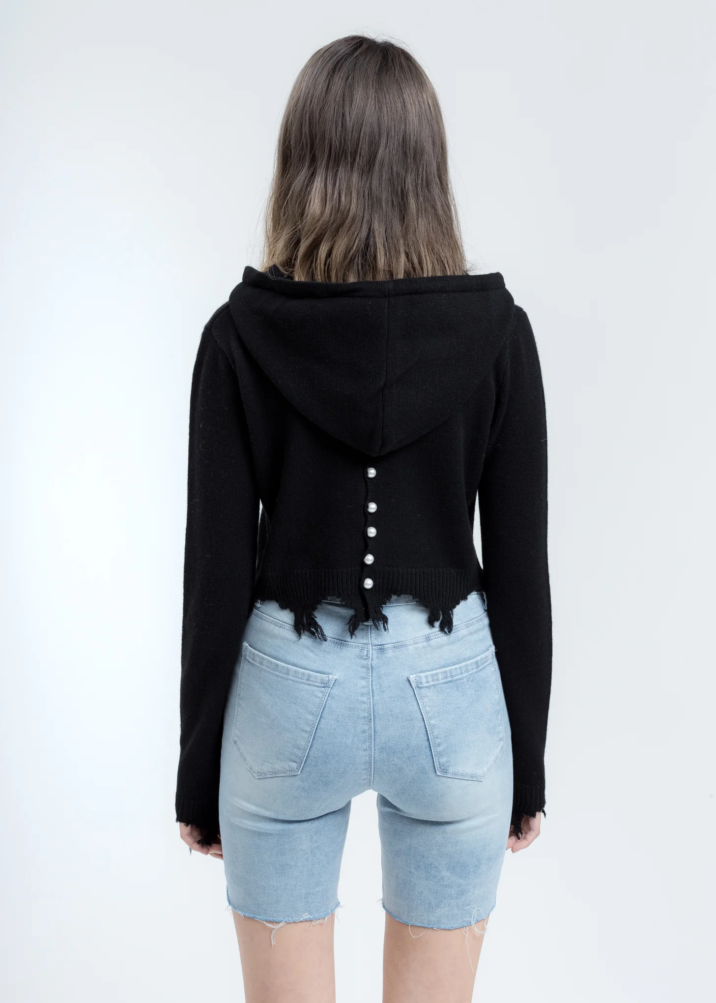 Black Destroyed Cropped Hoodie - Image 4