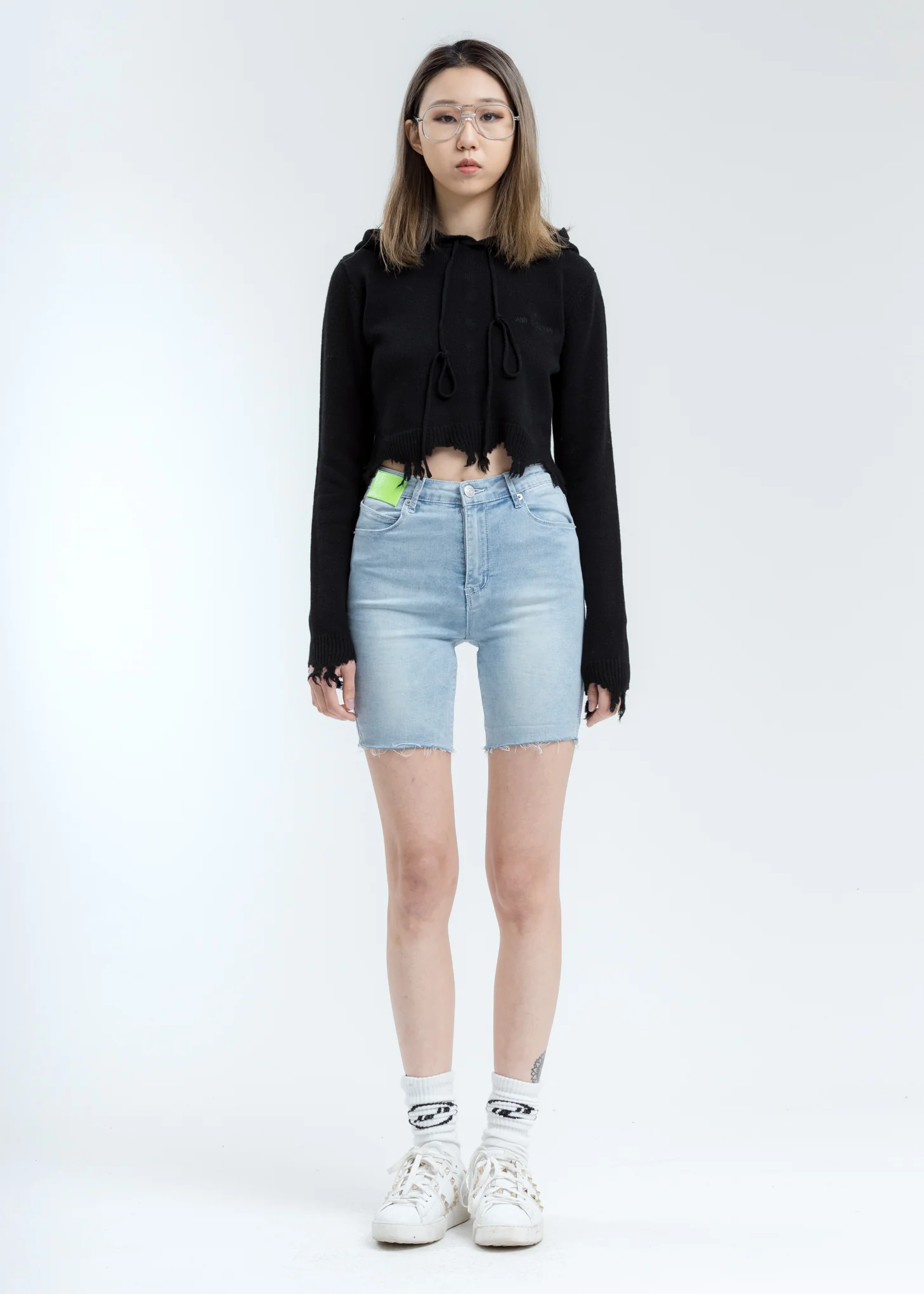 Black Destroyed Cropped Hoodie - Image 6