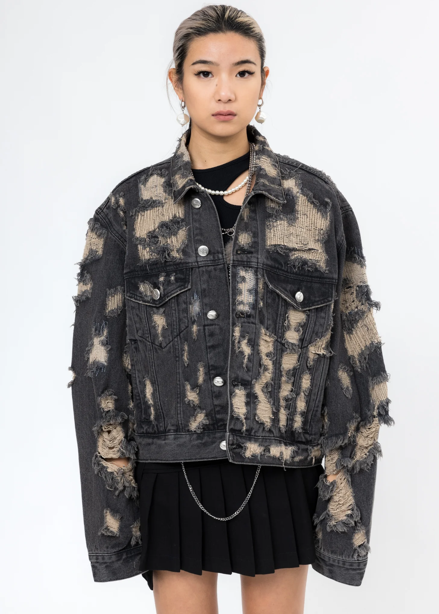 Black Destroyed Denim Jacket - Image 4