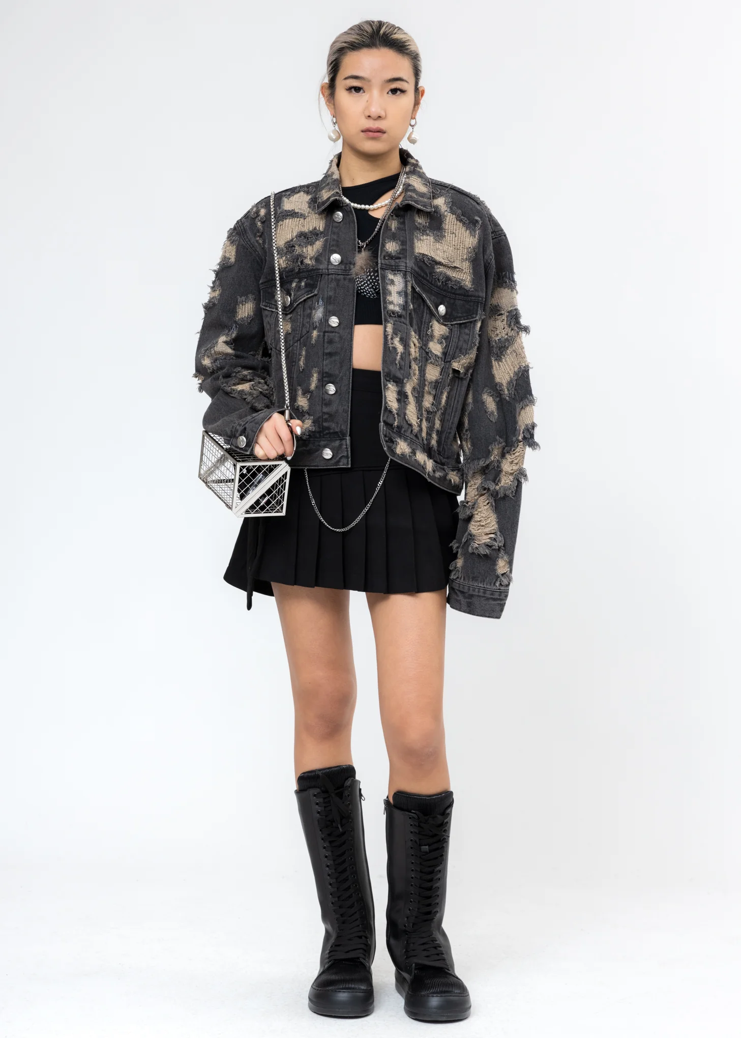 Black Destroyed Denim Jacket - Image 7