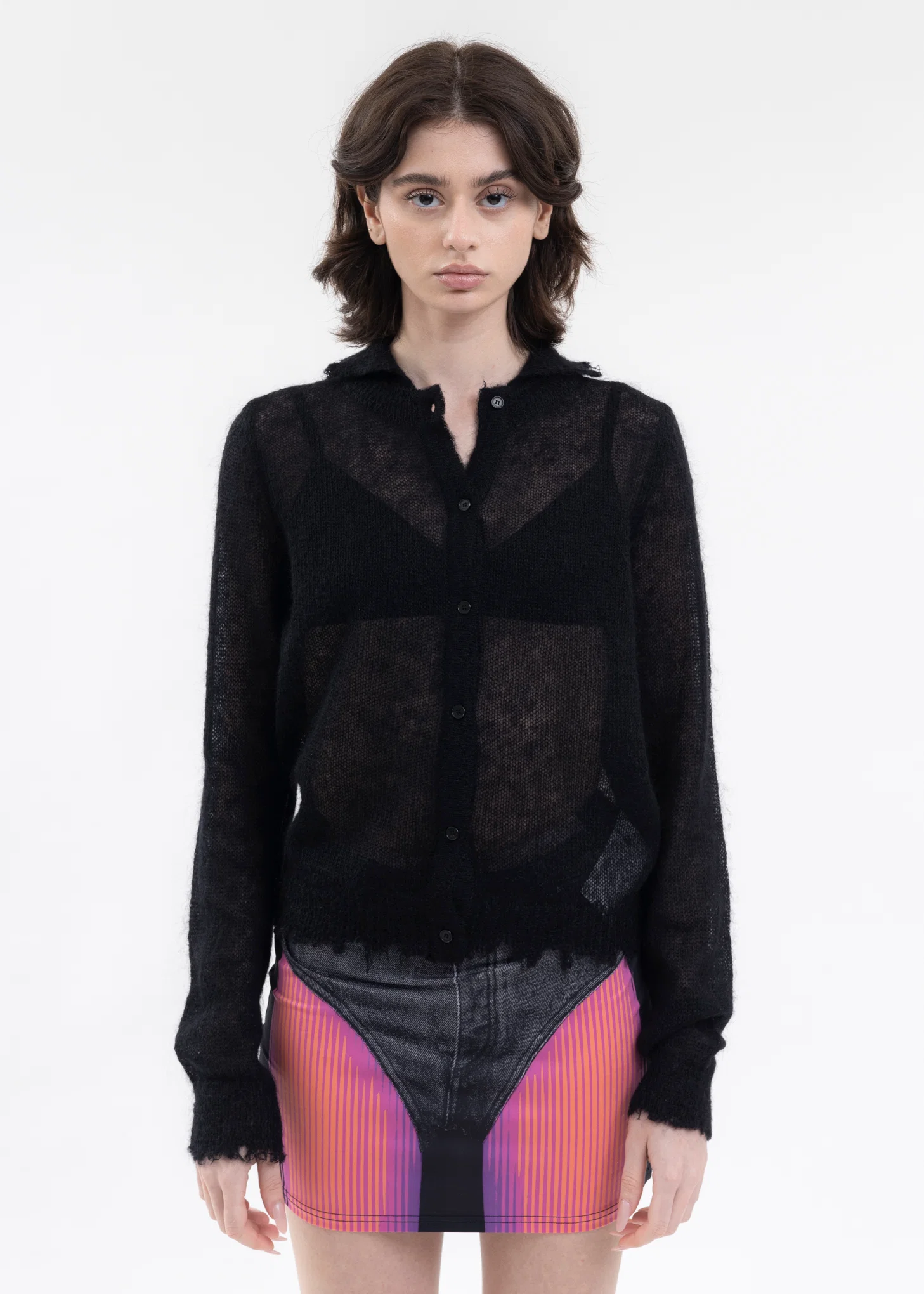 BLACK DESTROYED MOHAIR CARDIGAN