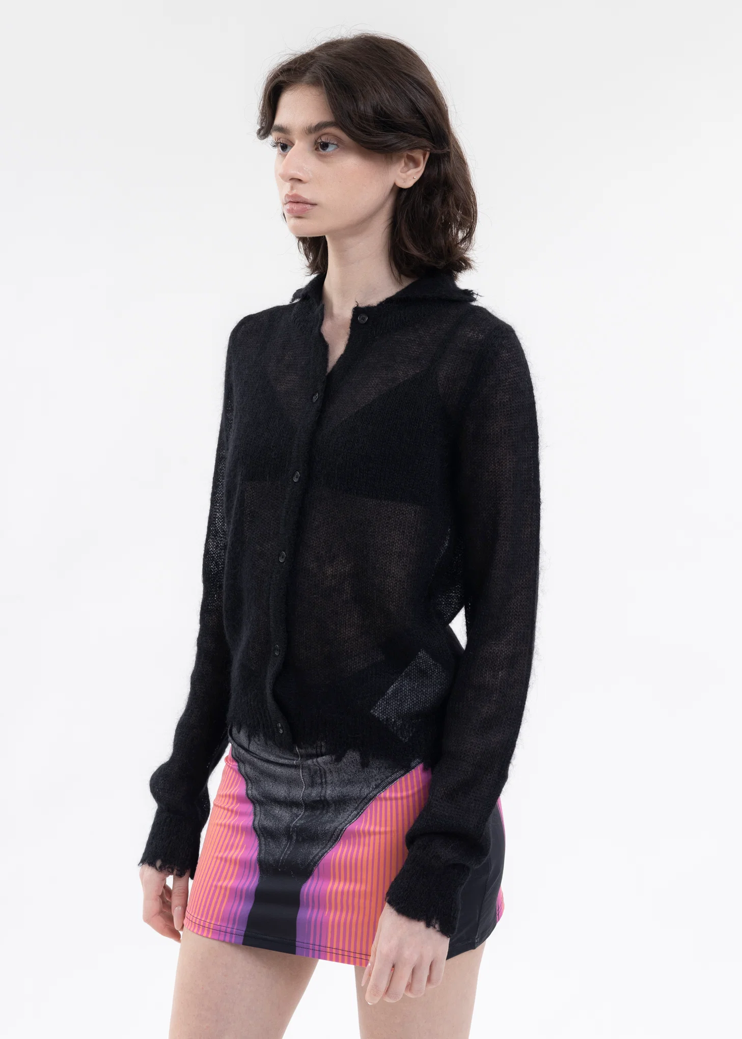 BLACK DESTROYED MOHAIR CARDIGAN - Image 3