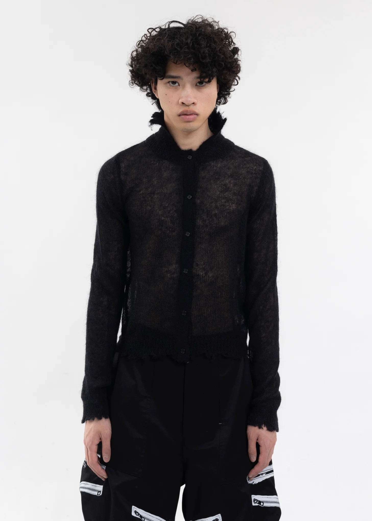 BLACK DESTROYED MOHAIR CARDIGAN