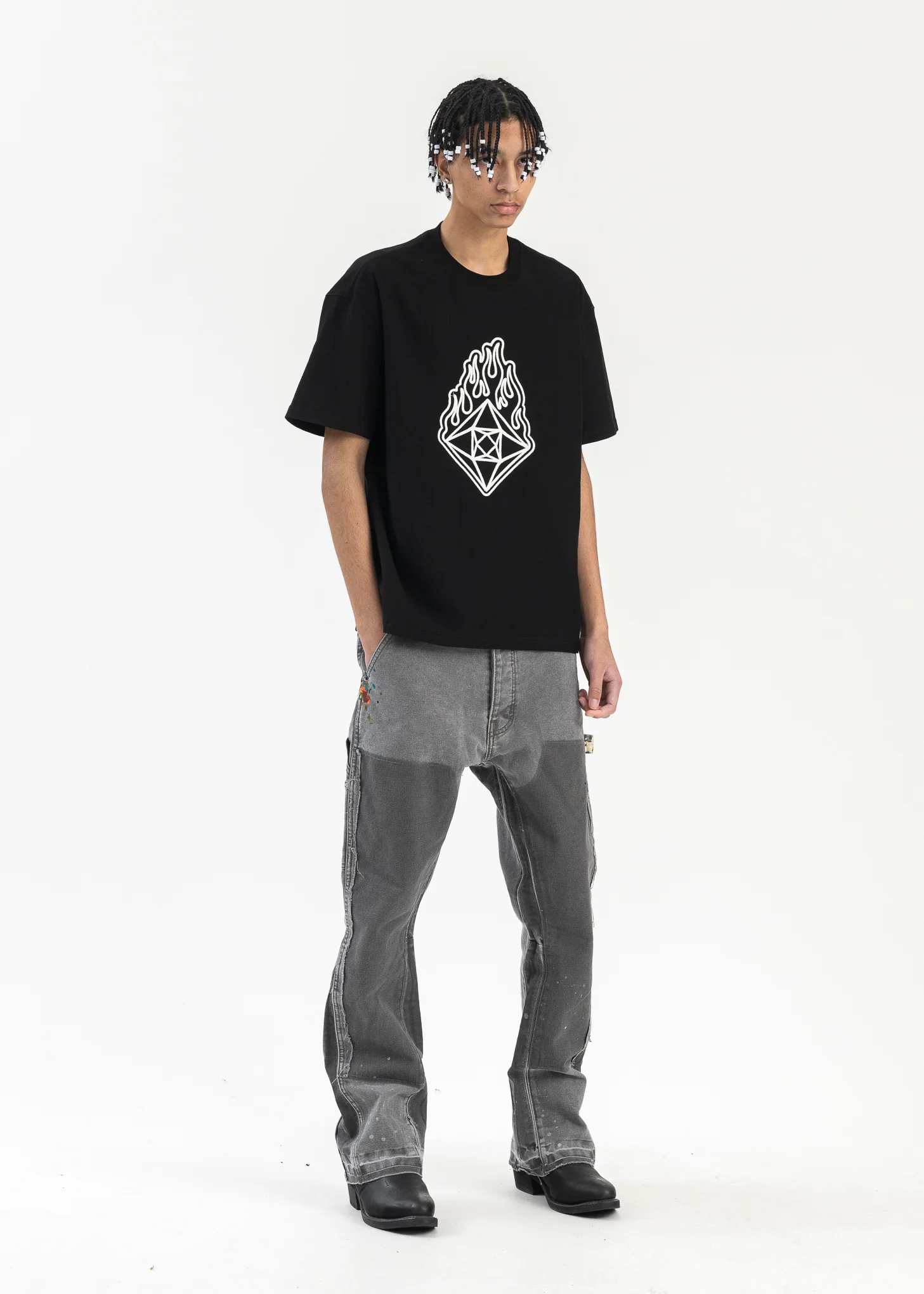 BLACK EMBROIDERY DIAMOND T-SHIRT - Image 5