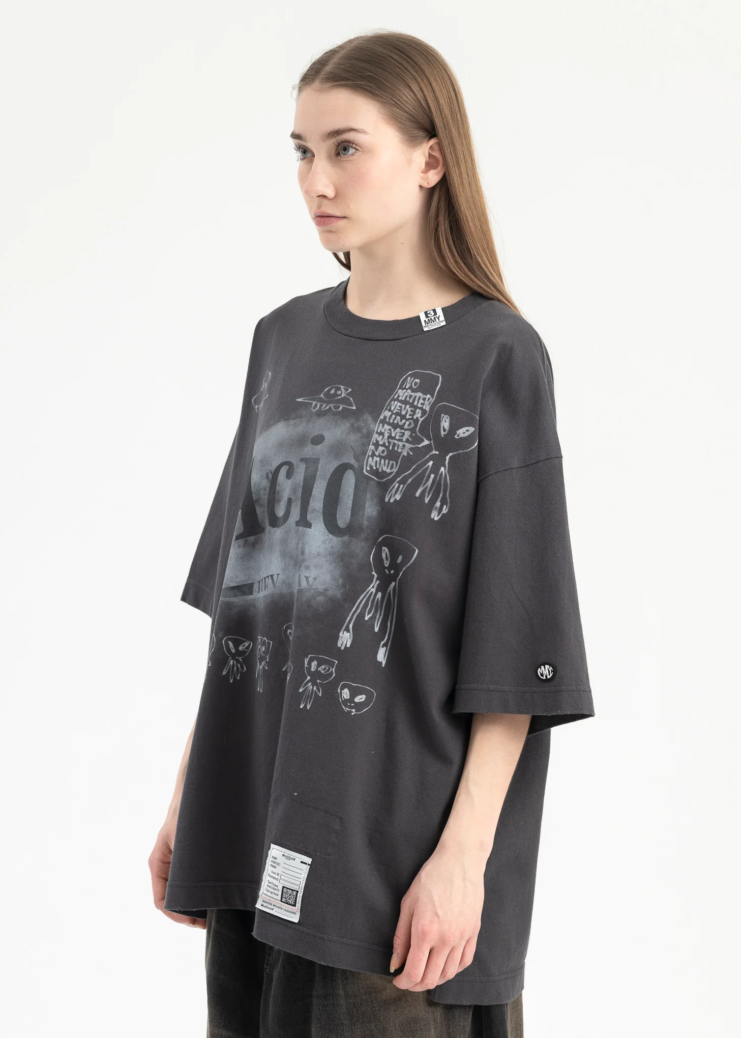 BLACK DISTRESSED ACID PRINTED TEE - Image 3