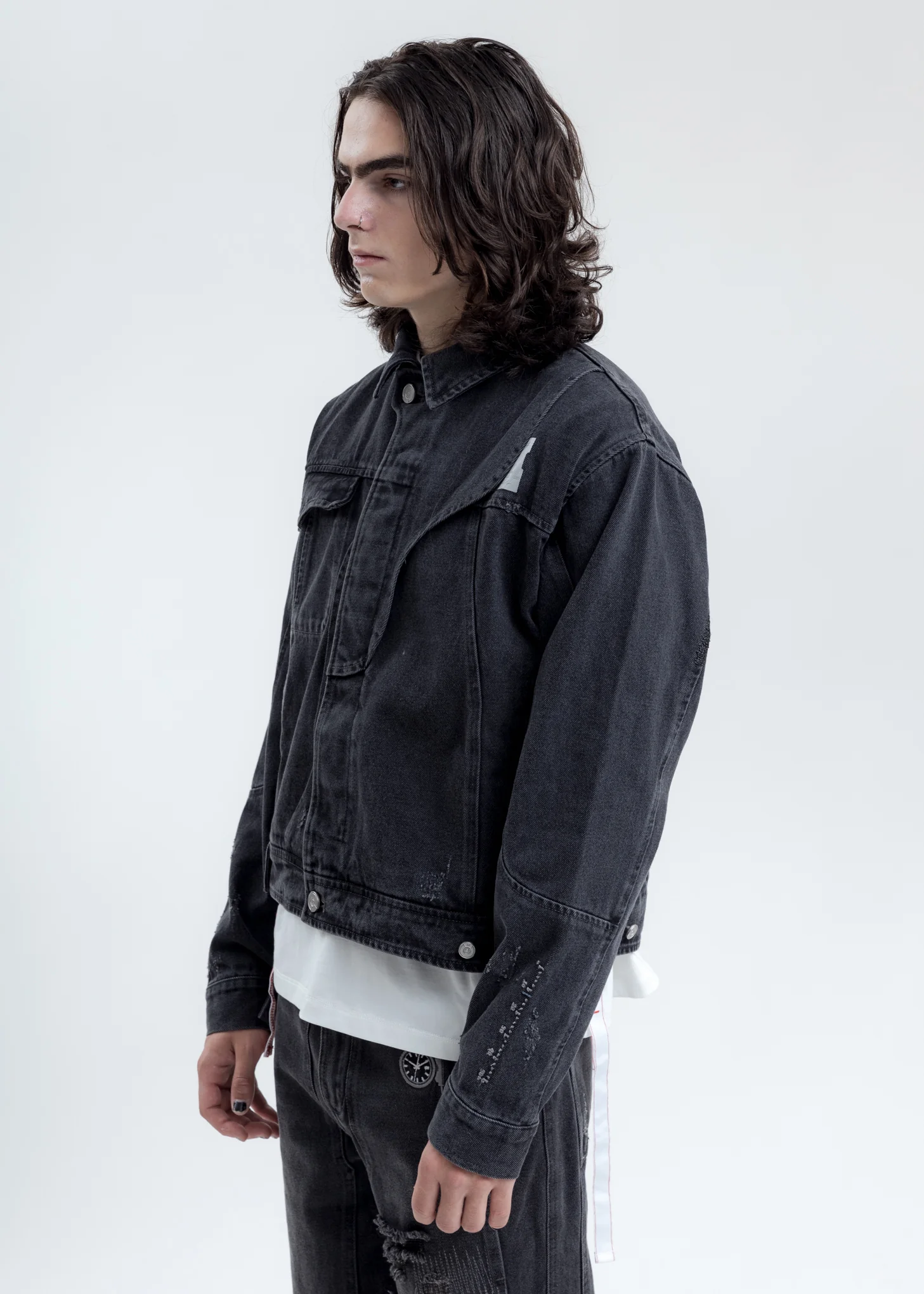 Black Distressed Chaotic Denim Jacket - Image 3