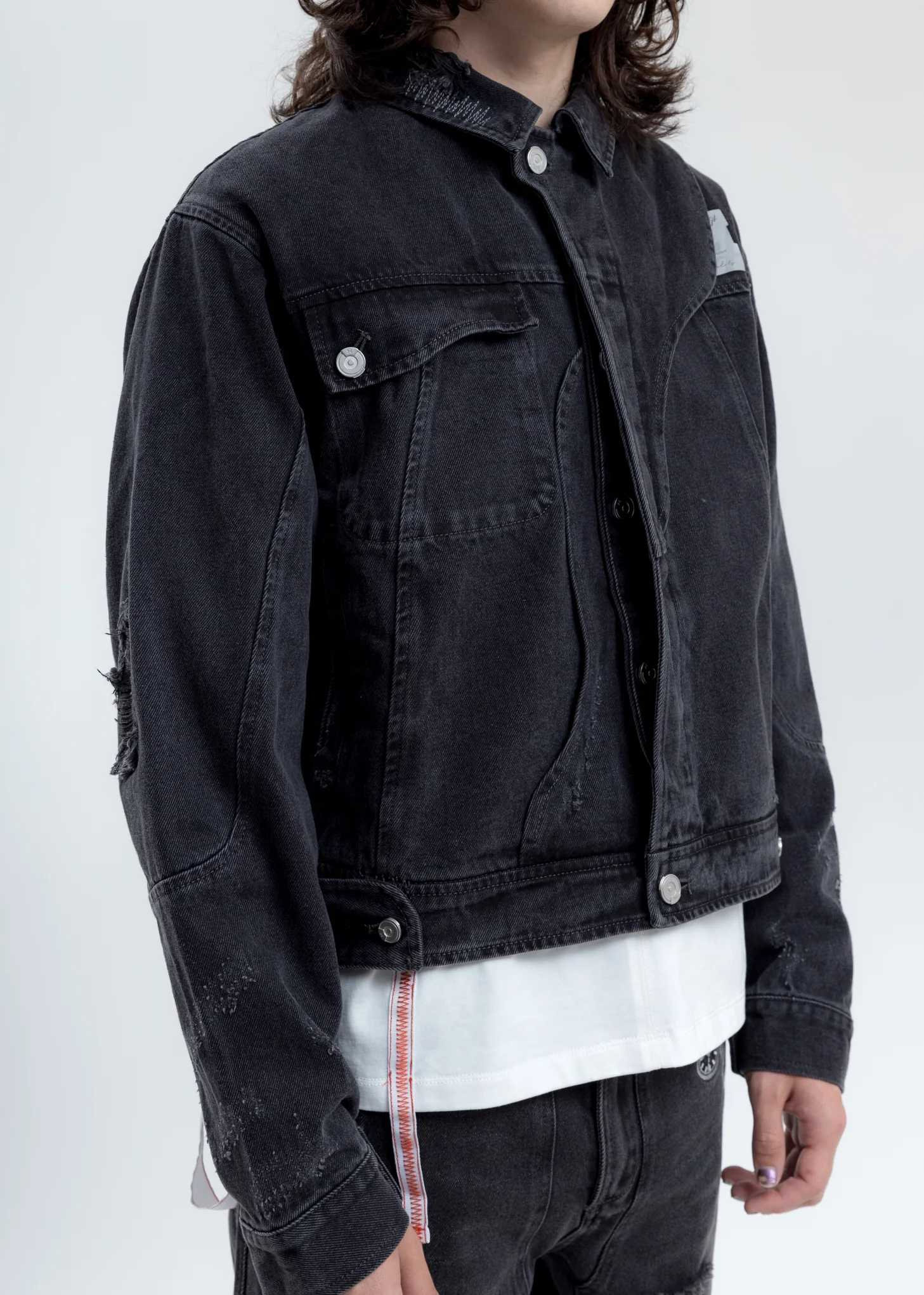 Black Distressed Chaotic Denim Jacket - Image 6