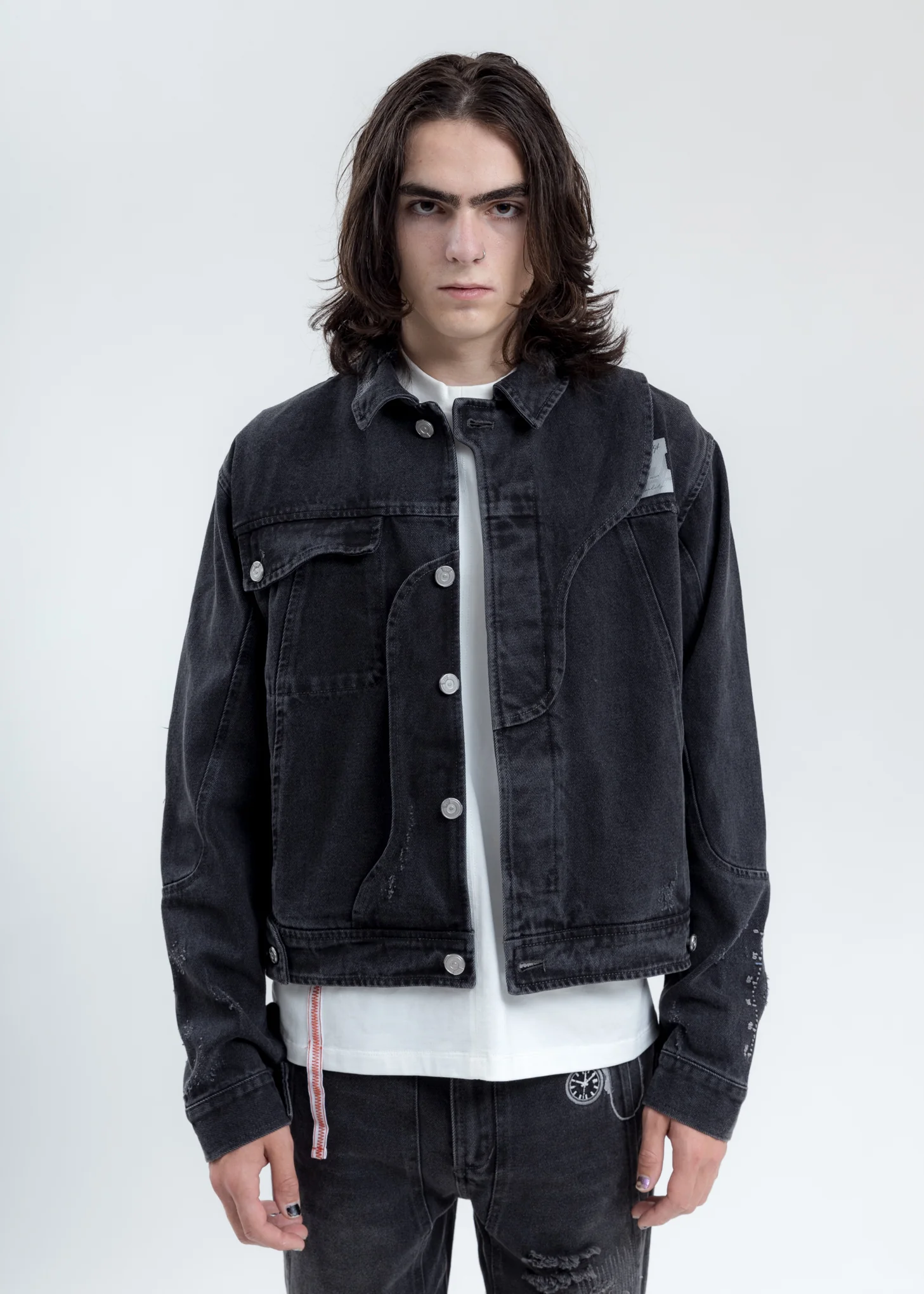 Black Distressed Chaotic Denim Jacket - Image 7