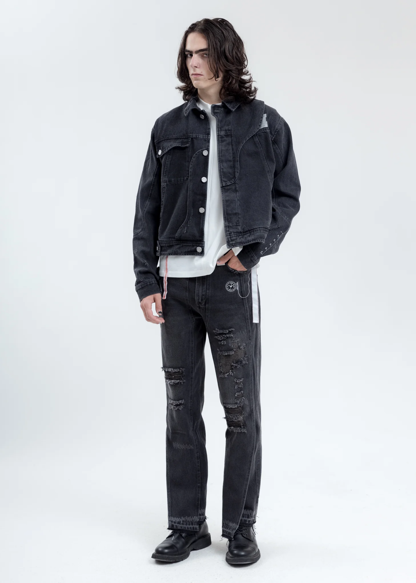 Black Distressed Chaotic Denim Jacket - Image 8