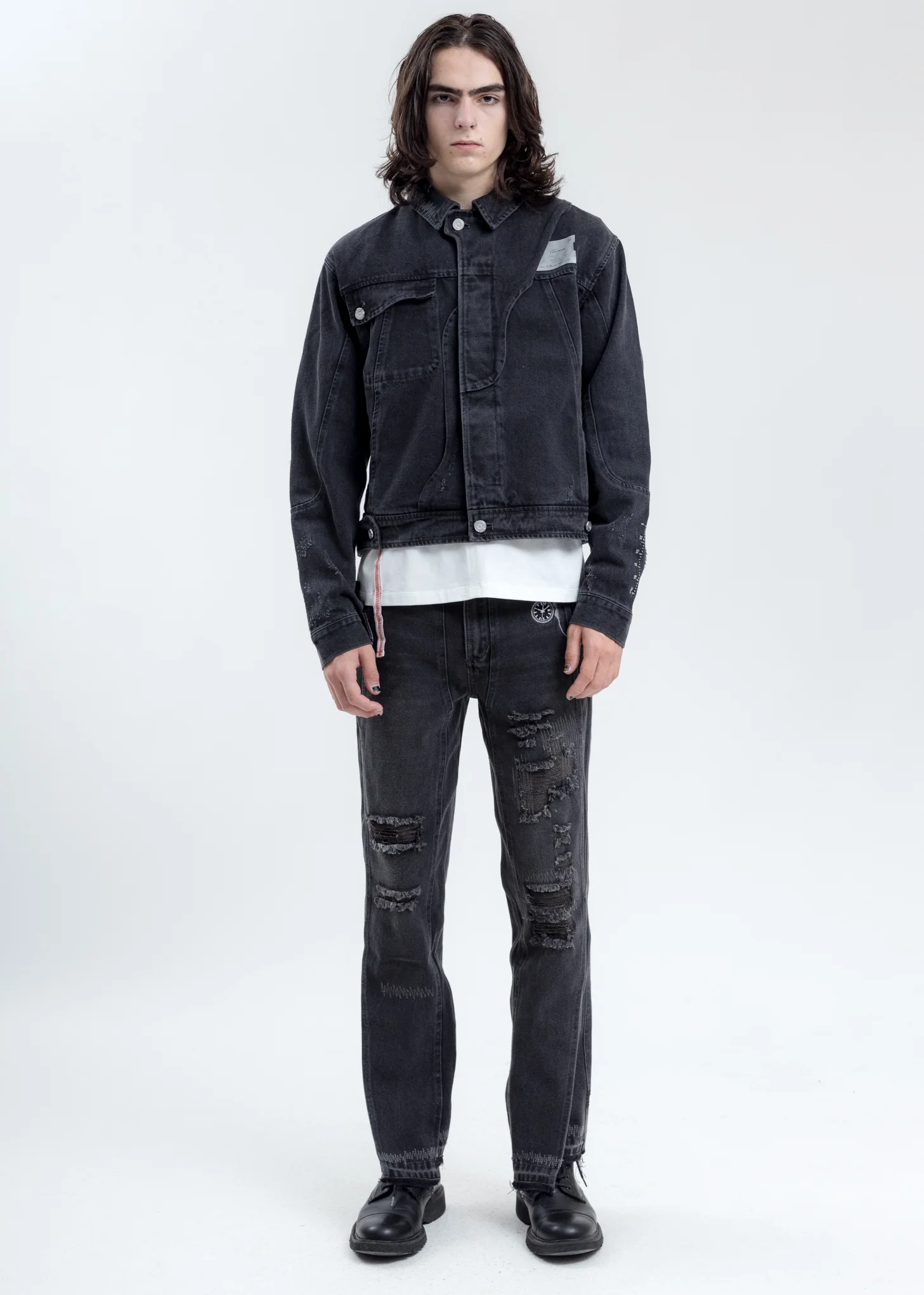 Black Distressed Chaotic Denim Jacket - Image 9
