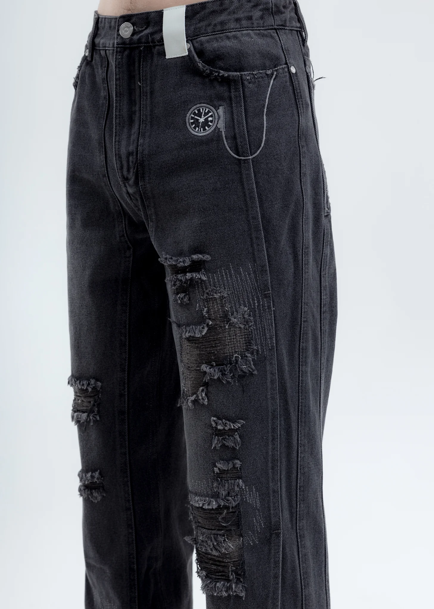 Black Distressed Chaotic Denim Jeans - Image 3