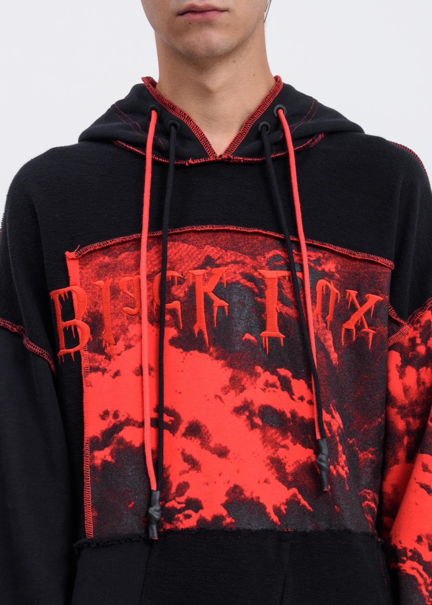 Black Red Distressed Clouds Panel Hoodie - Image 2
