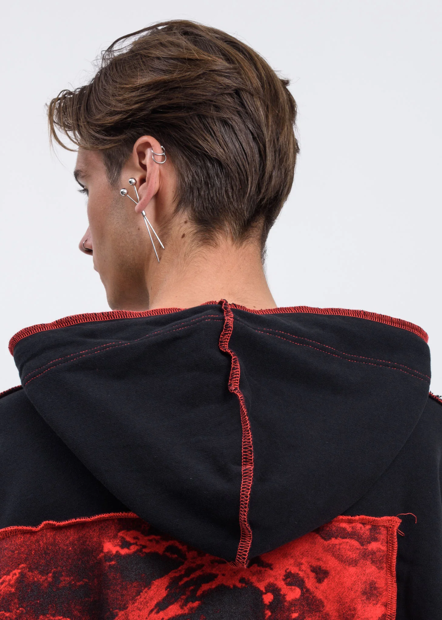 Black Red Distressed Clouds Panel Hoodie - Image 4