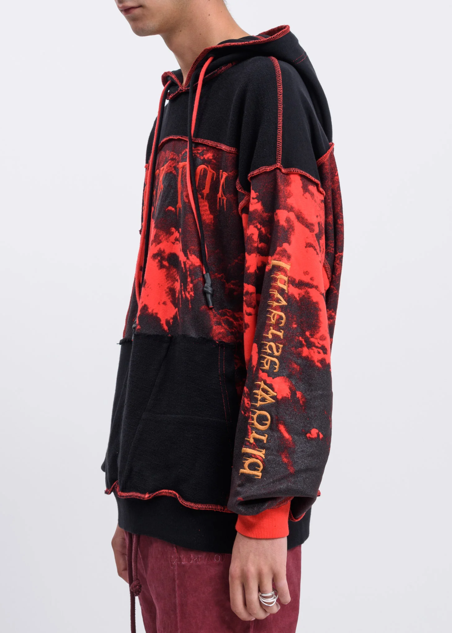 Black Red Distressed Clouds Panel Hoodie - Image 5