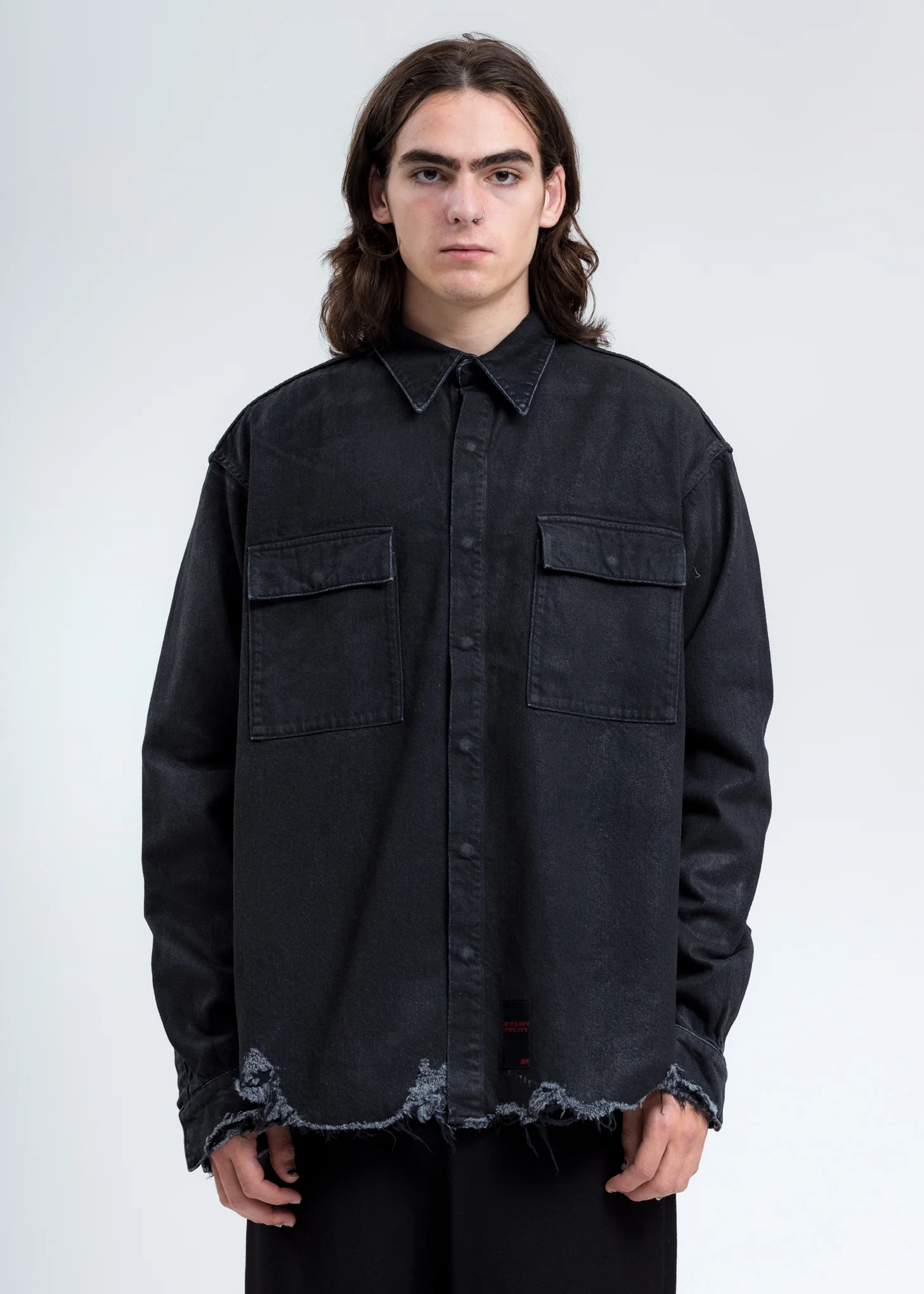Black Distressed Denim Shirt