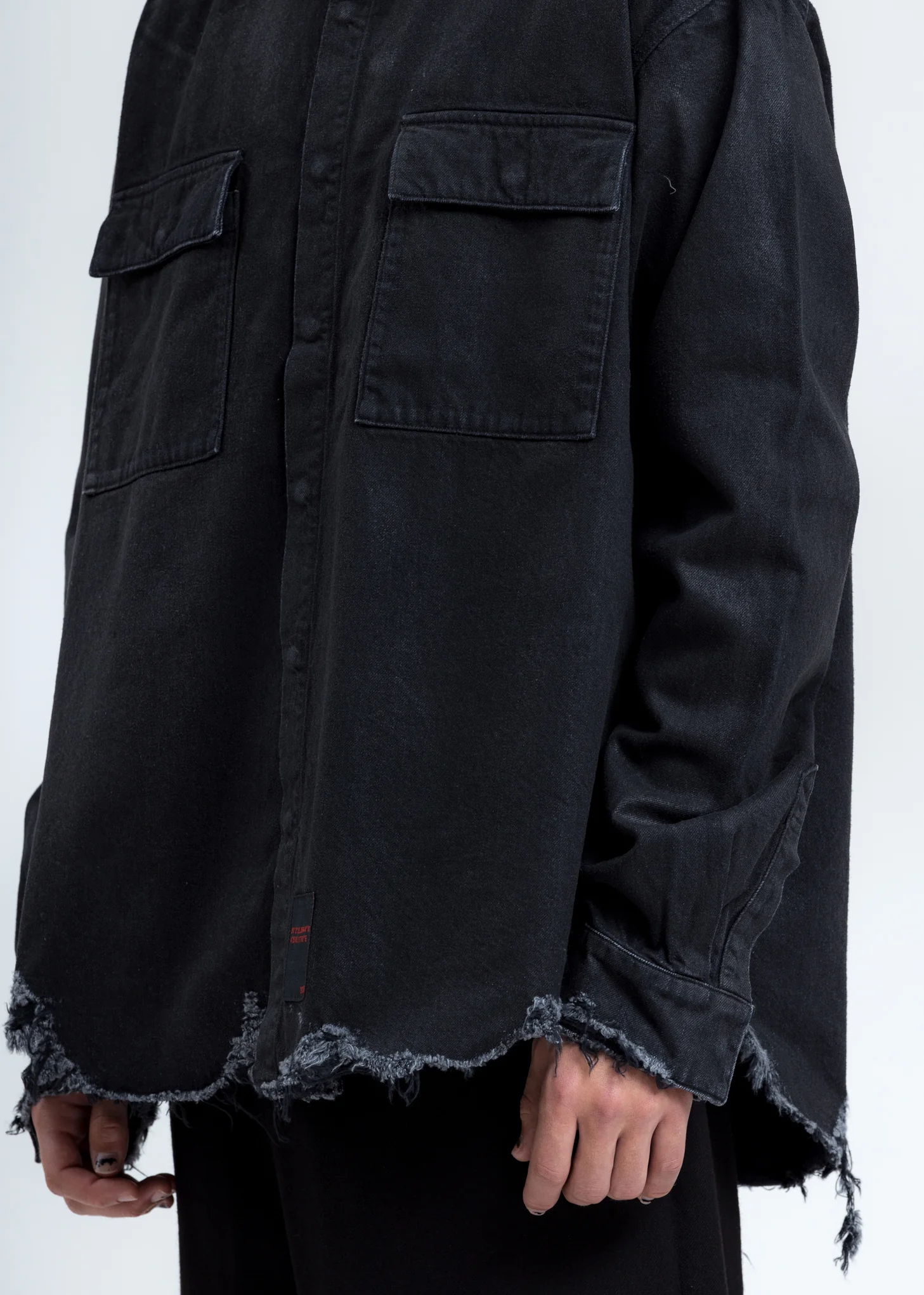 Black Distressed Denim Shirt - Image 2