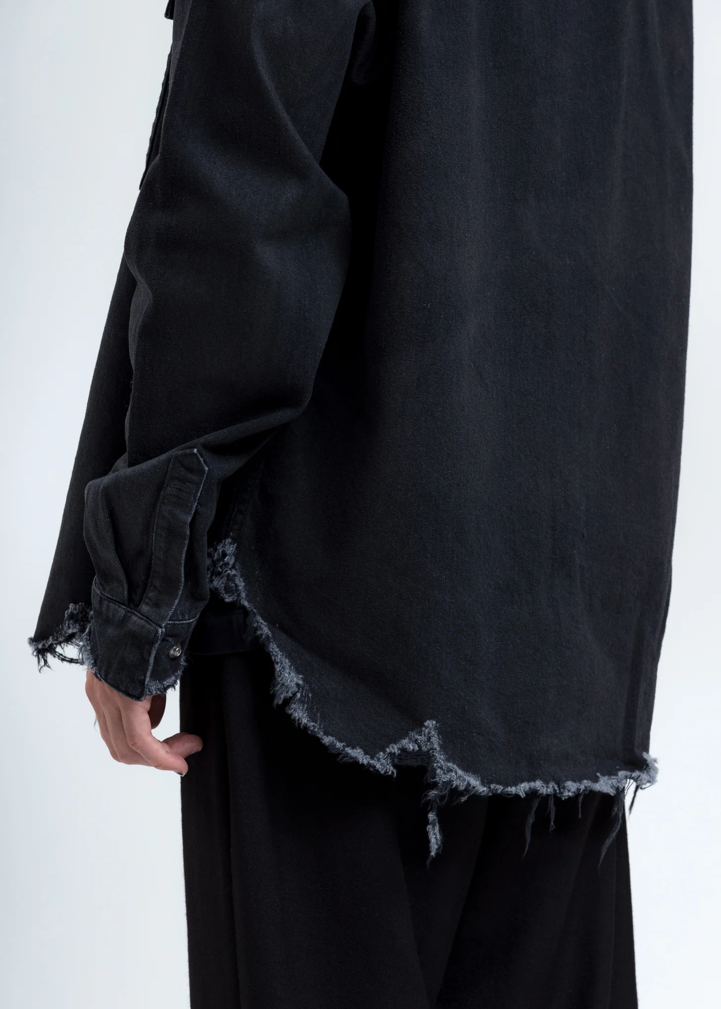 Black Distressed Denim Shirt - Image 4