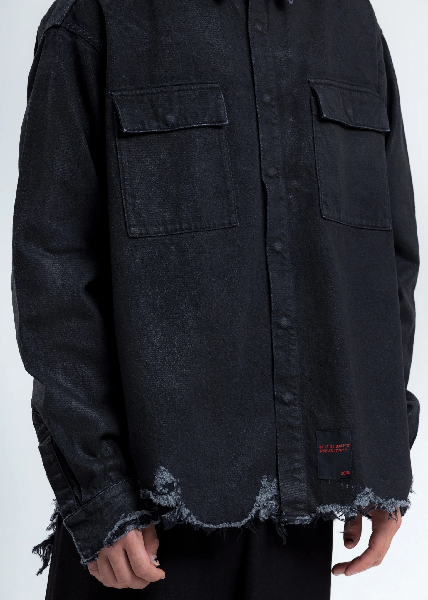 Black Distressed Denim Shirt - Image 5
