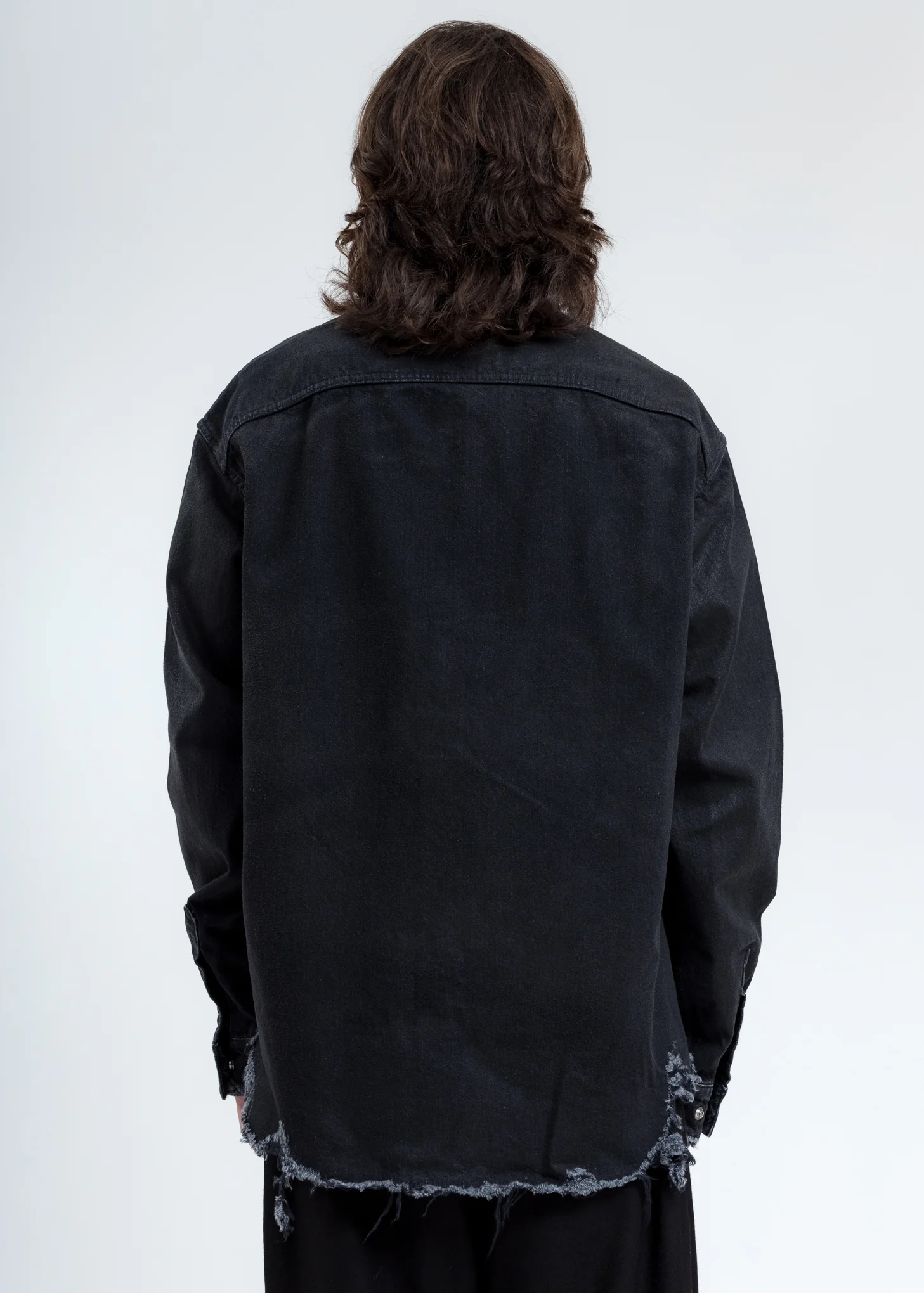 Black Distressed Denim Shirt - Image 6