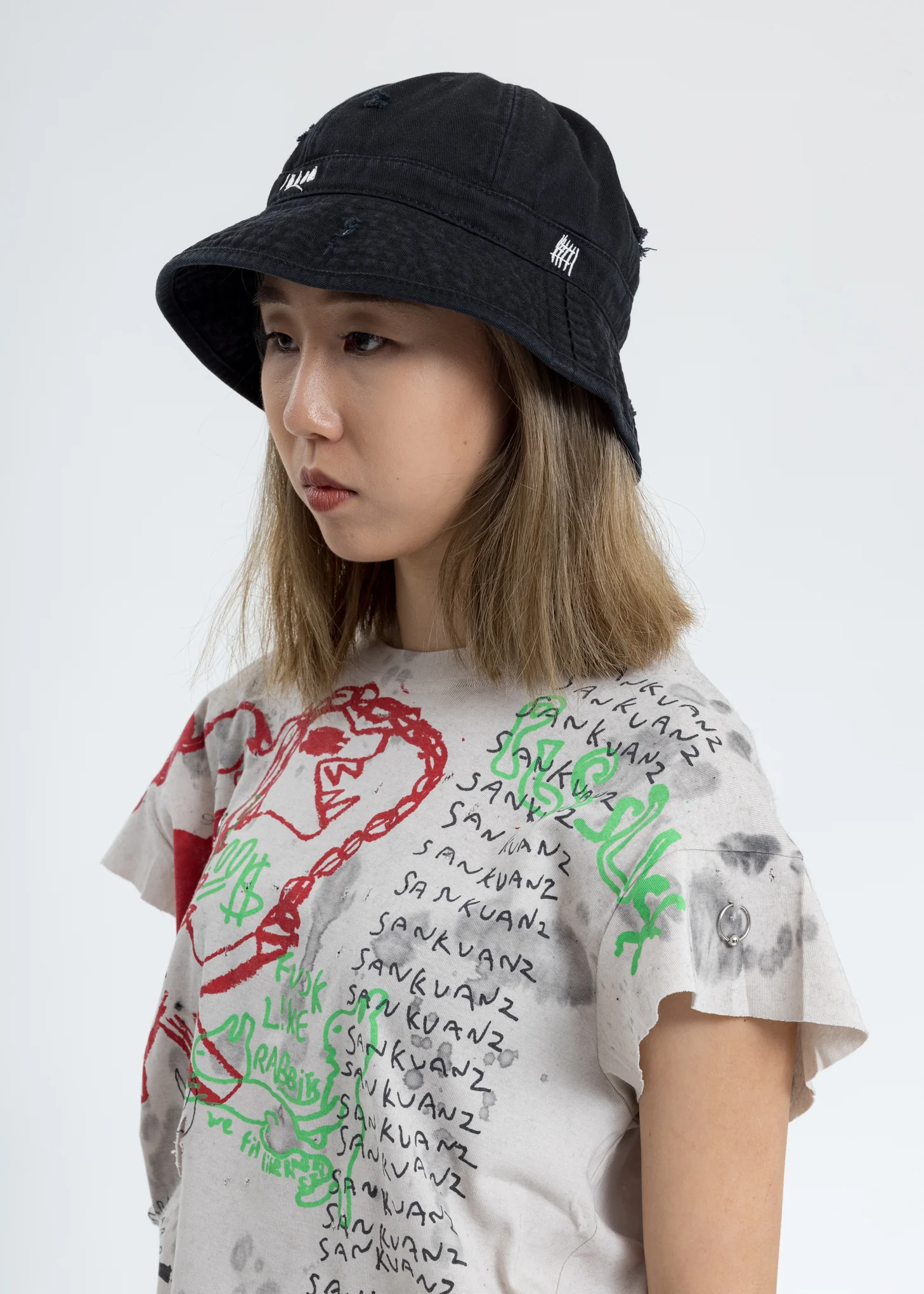 Black Distressed Edition 5’ Bucket Hat - Image 2