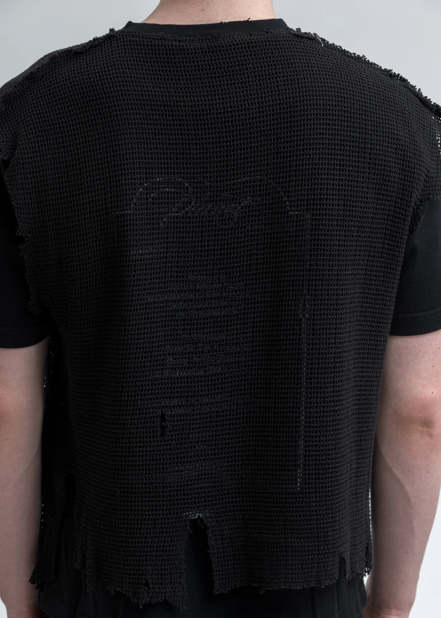 Black Distressed Knit Meshing Layered T-Shirt - Image 5