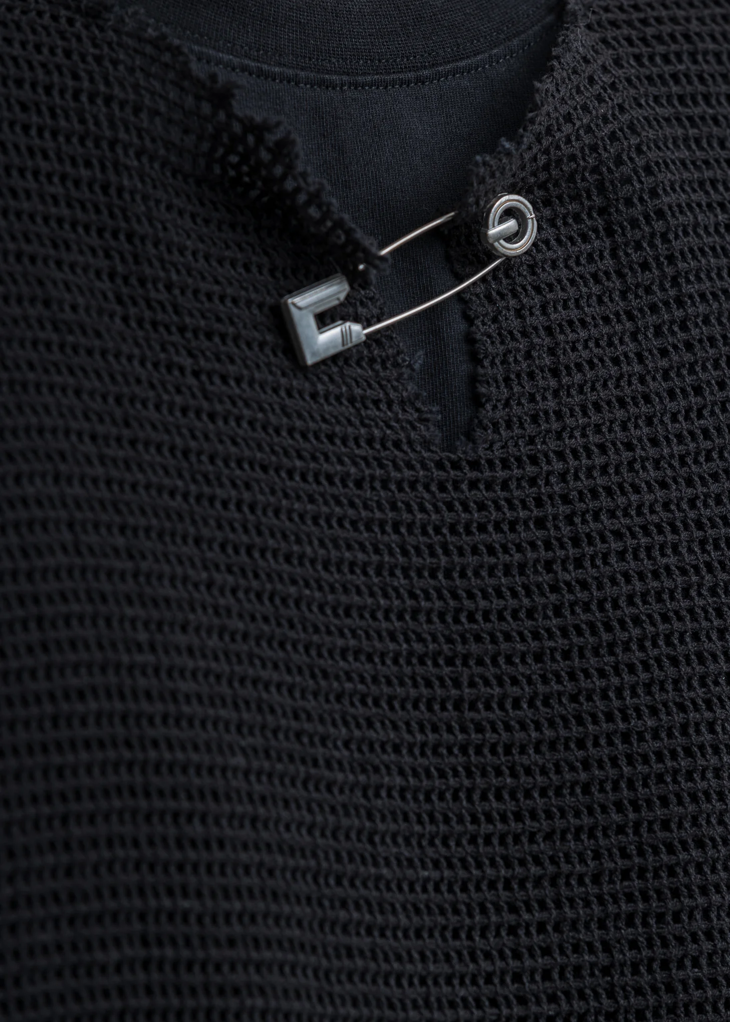 Black Distressed Knit Meshing Layered T-Shirt - Image 7