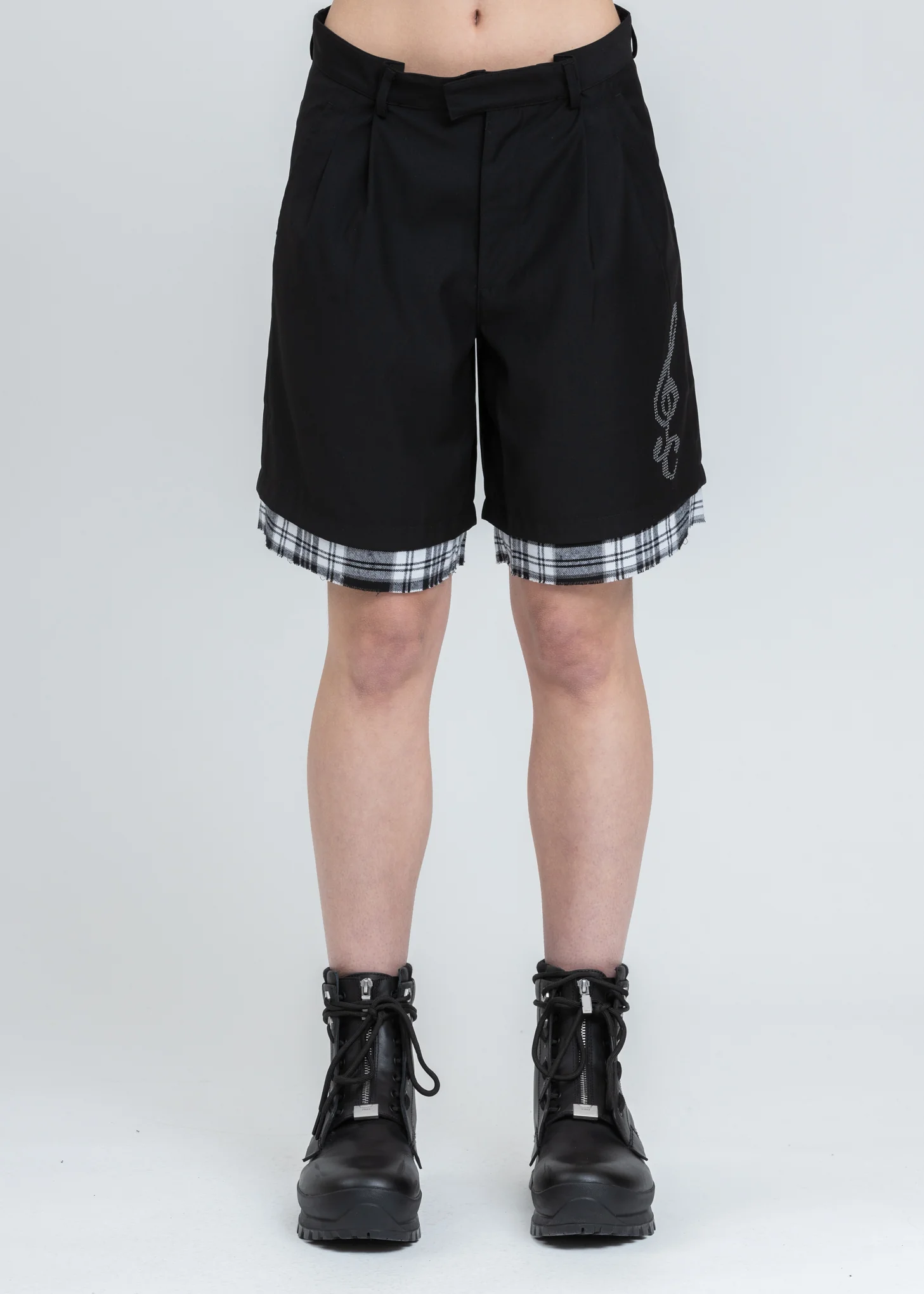 Black Distressed Layered Sequin Tailored Shorts
