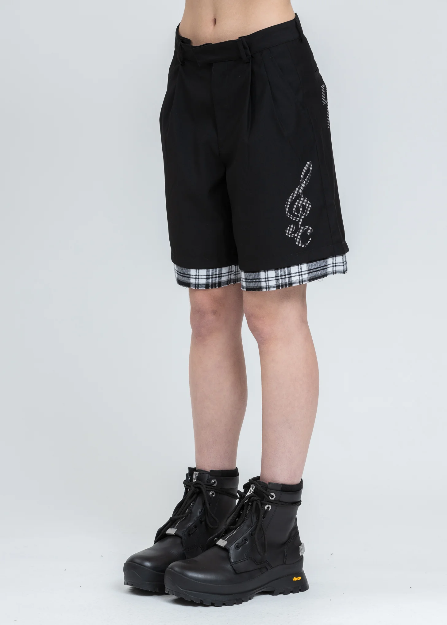 Black Distressed Layered Sequin Tailored Shorts - Image 3