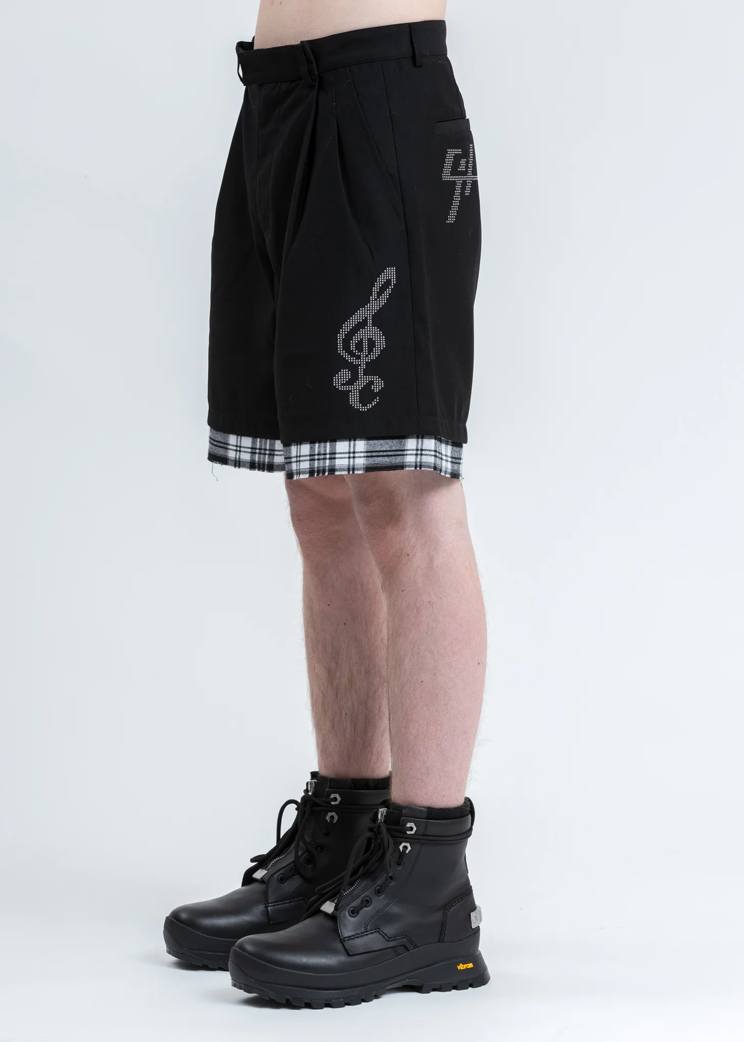 Black Distressed Layered Sequin Tailored Shorts - Image 3