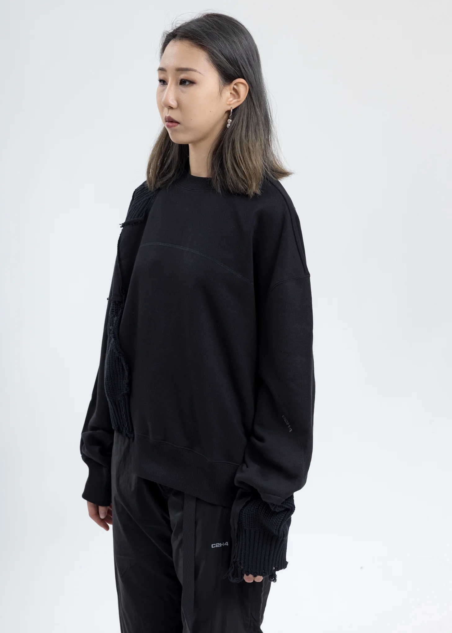 Black Distressed Paneled Crewneck - Image 3