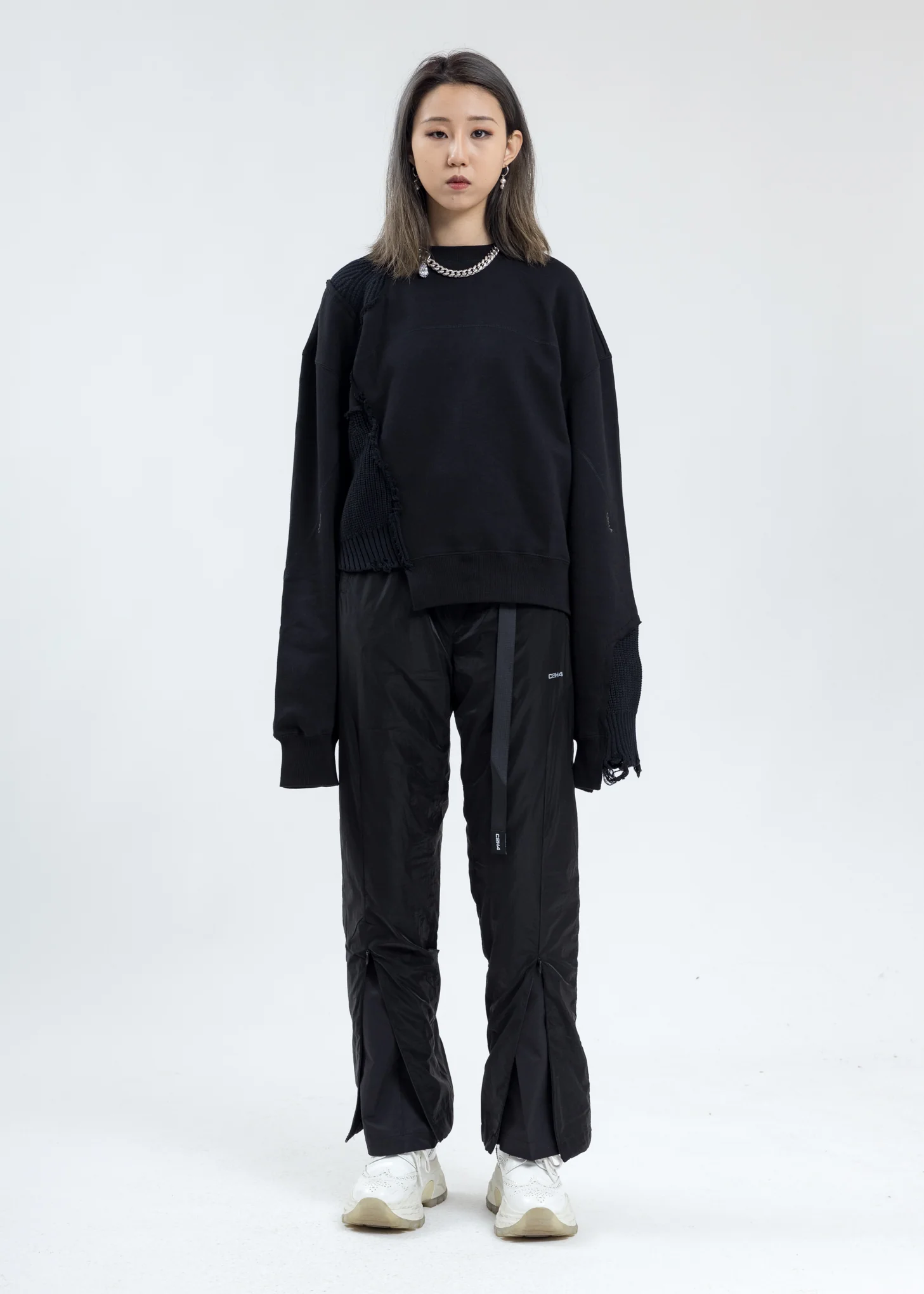 Black Distressed Paneled Crewneck - Image 6