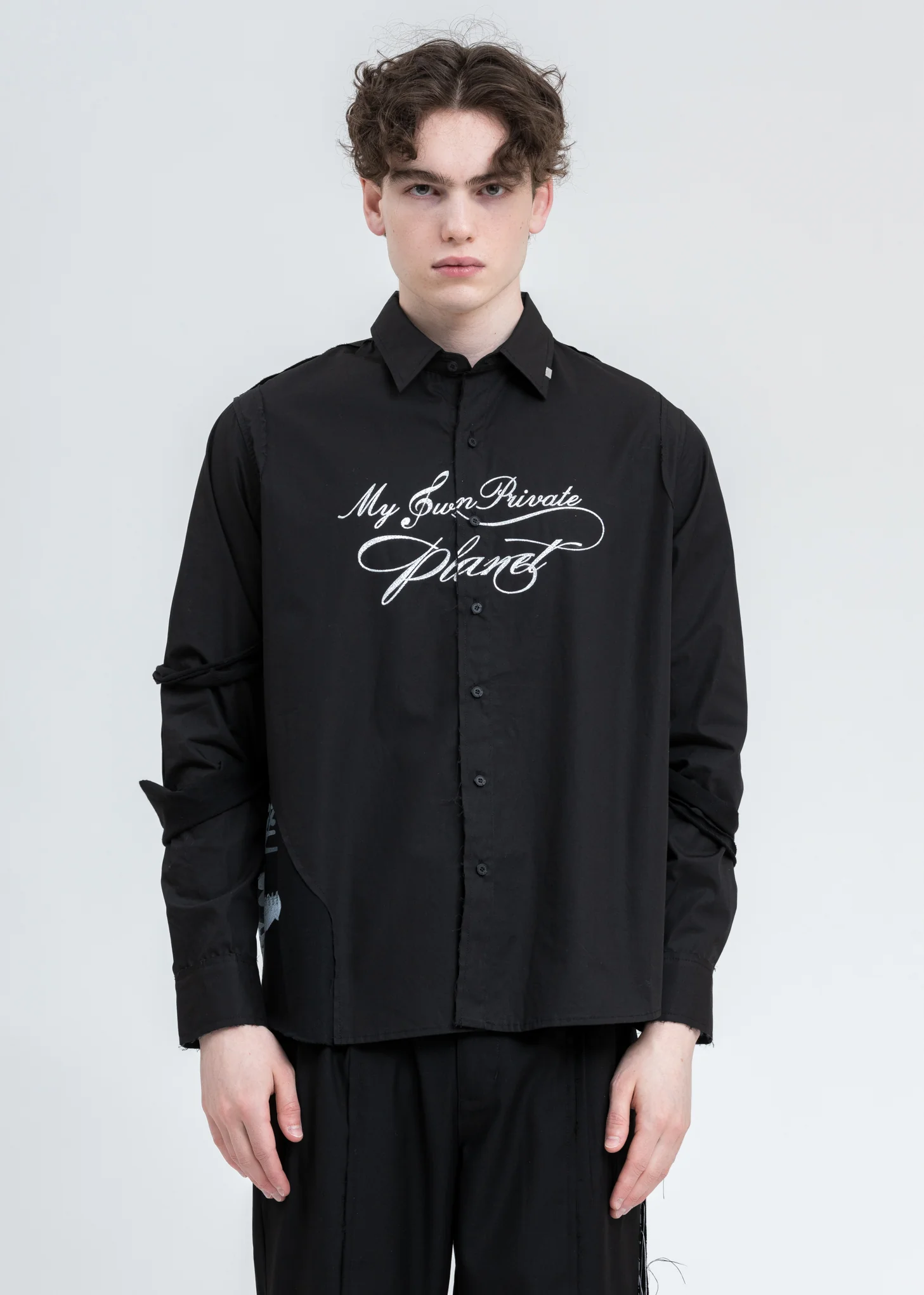 Black Distressed Panelled Grunge Shirt