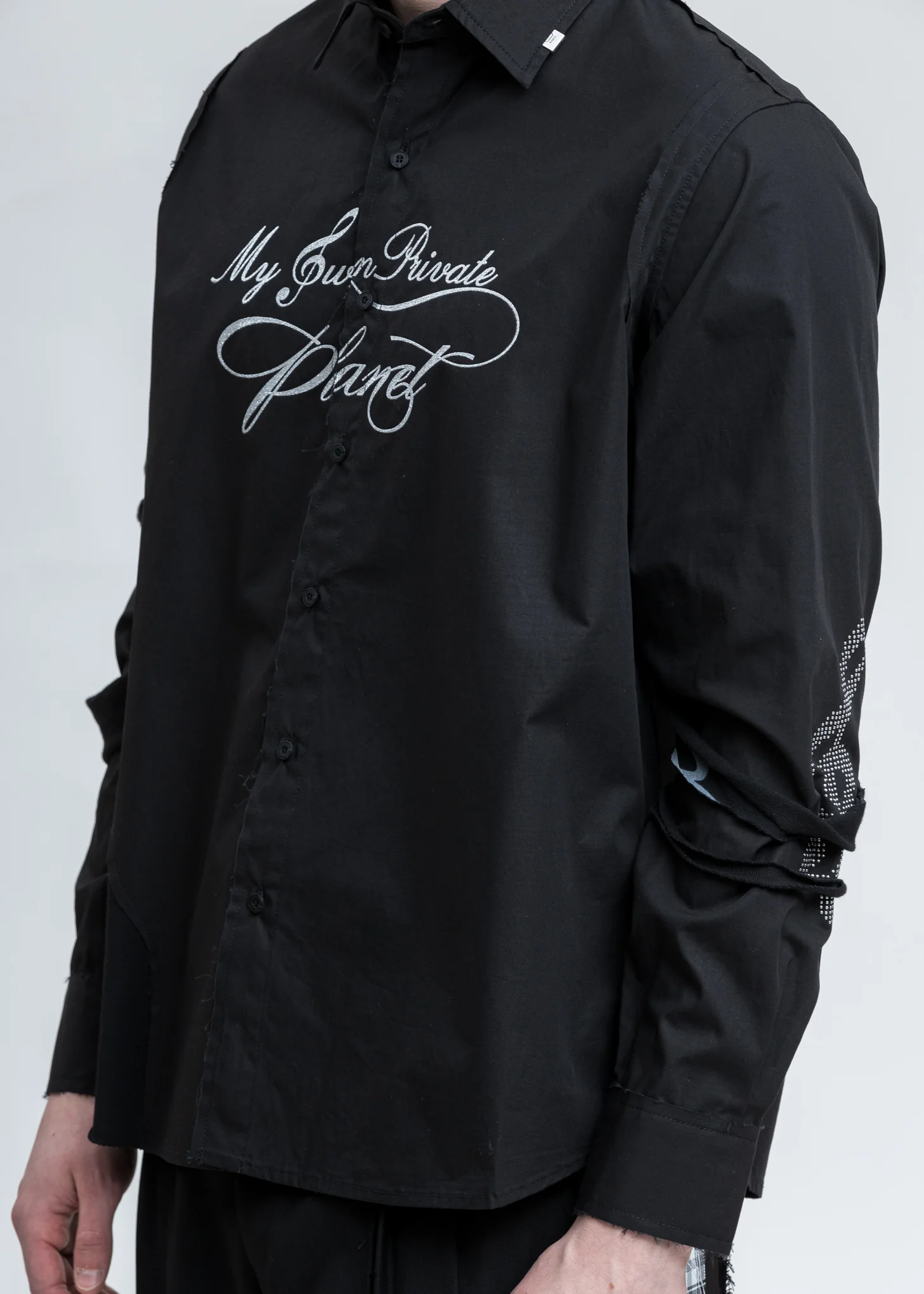 Black Distressed Panelled Grunge Shirt - Image 4