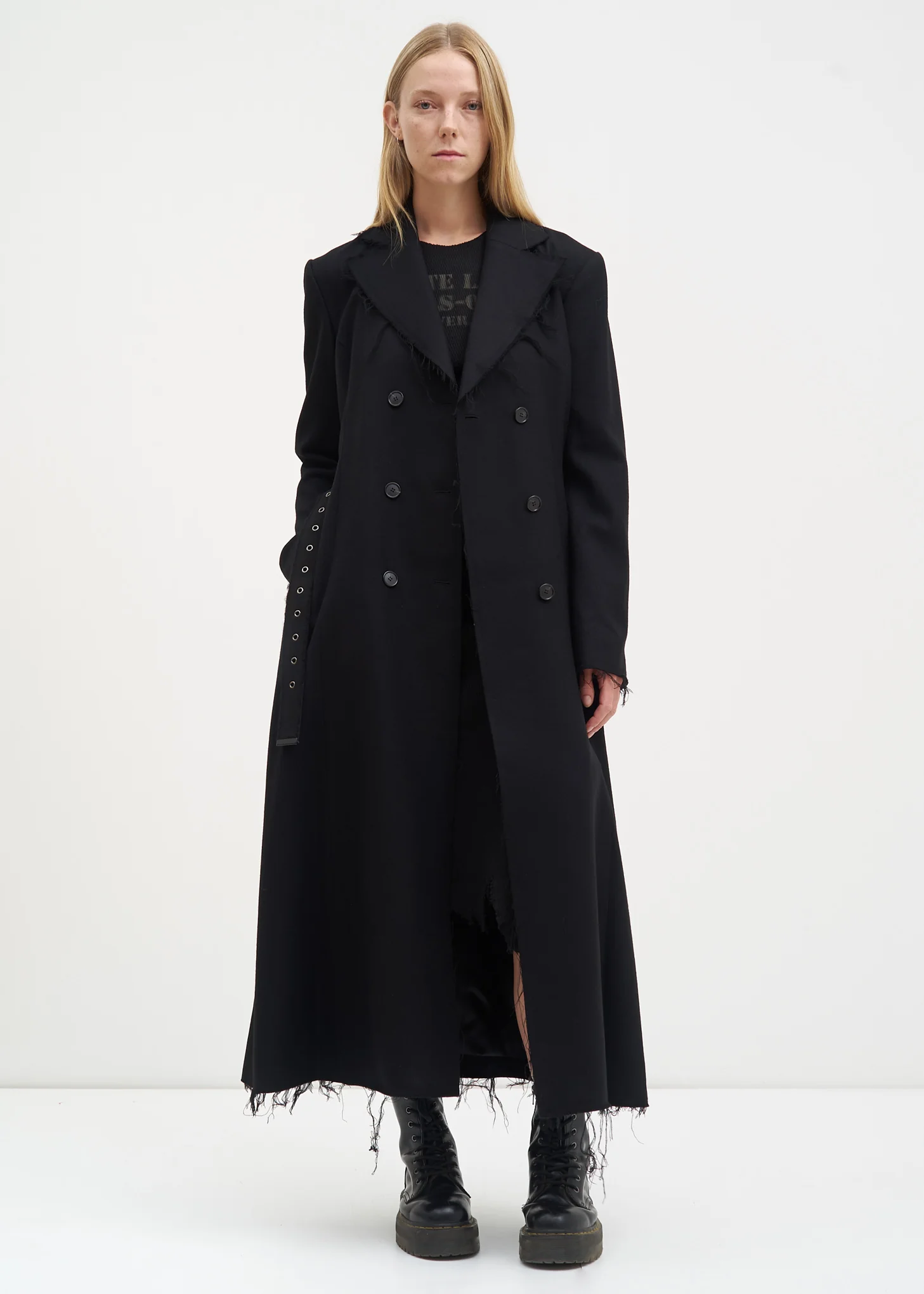 Black Distressed Wool Coat - Image 3