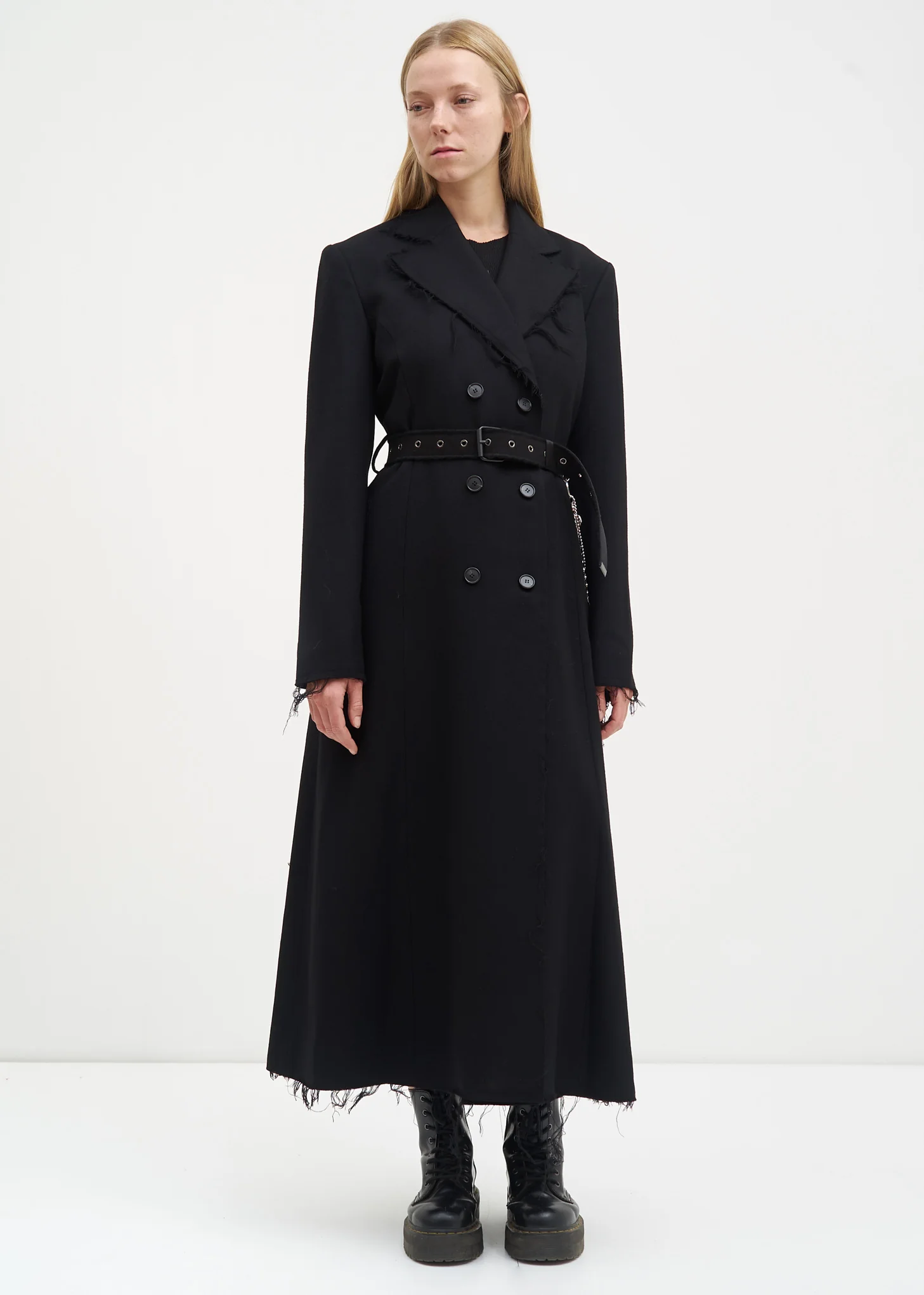 Black Distressed Wool Coat - Image 4