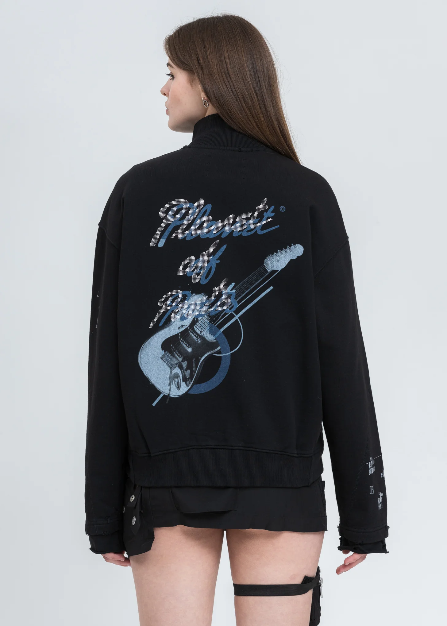 Black Distressed Zip Up Short Jacket - Image 2