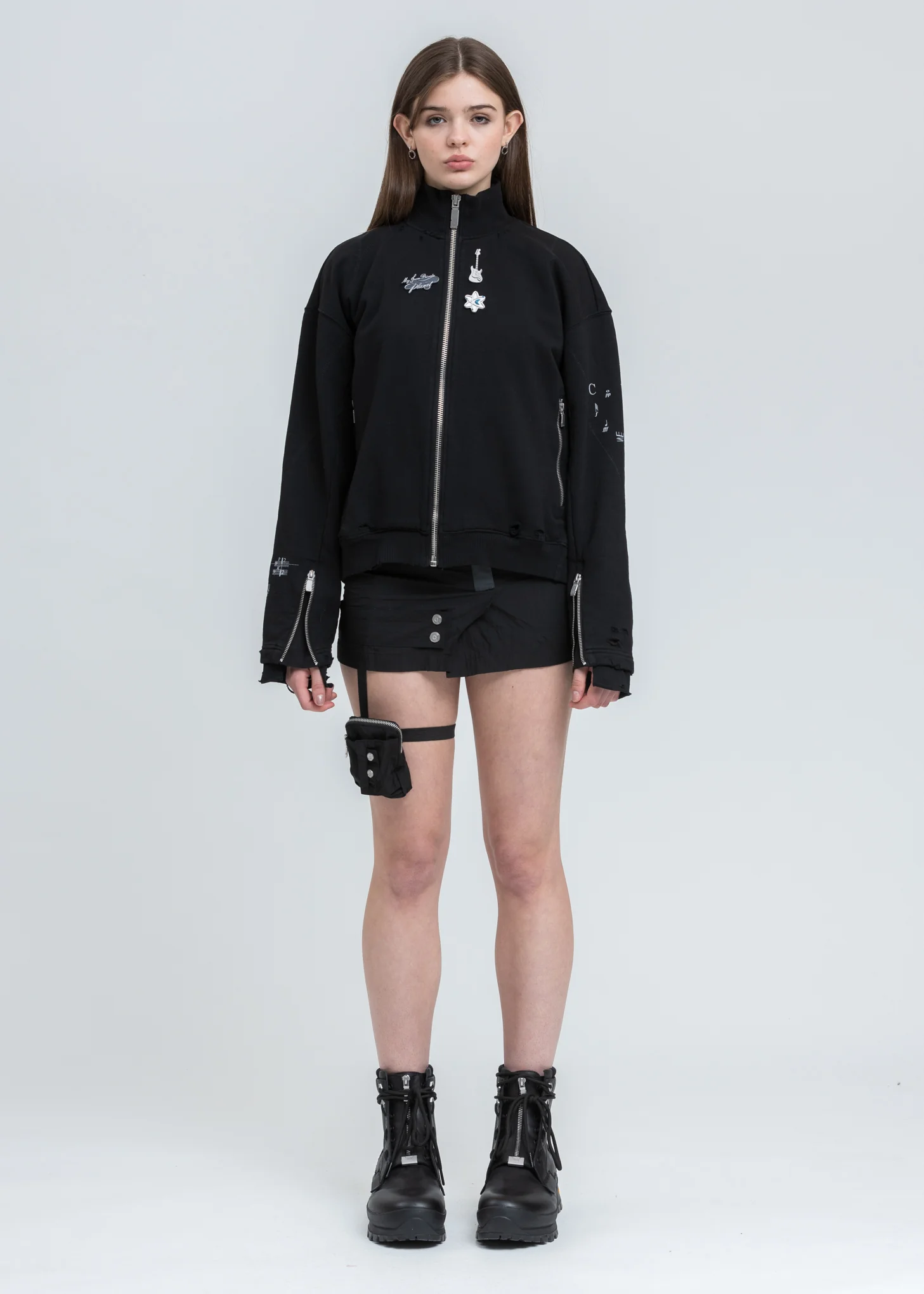 Black Distressed Zip Up Short Jacket - Image 5