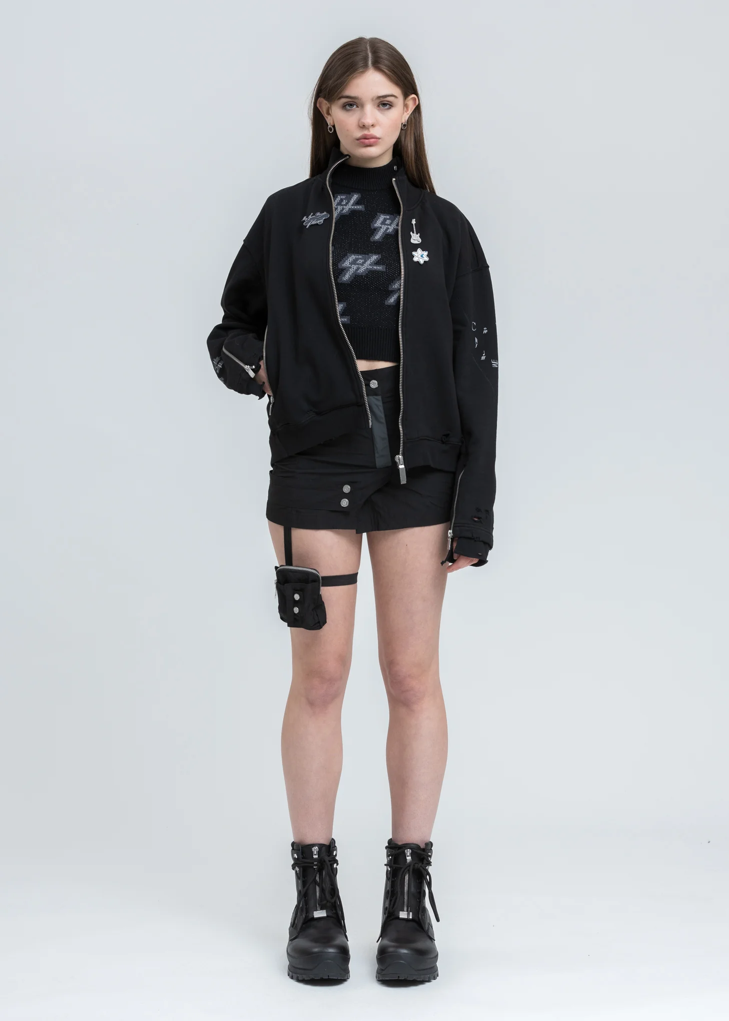 Black Distressed Zip Up Short Jacket - Image 6