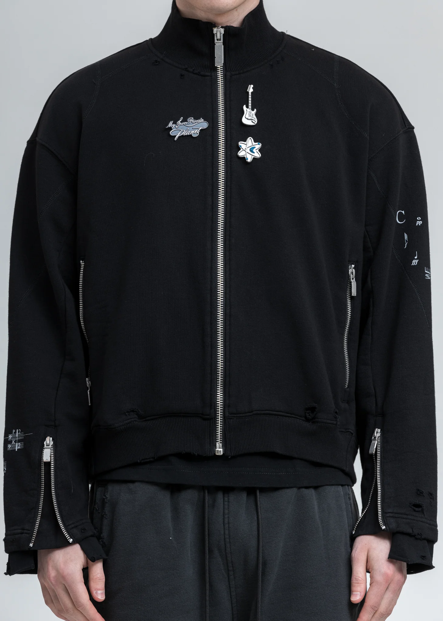 Black Distressed Zip Up Short Jacket - Image 5