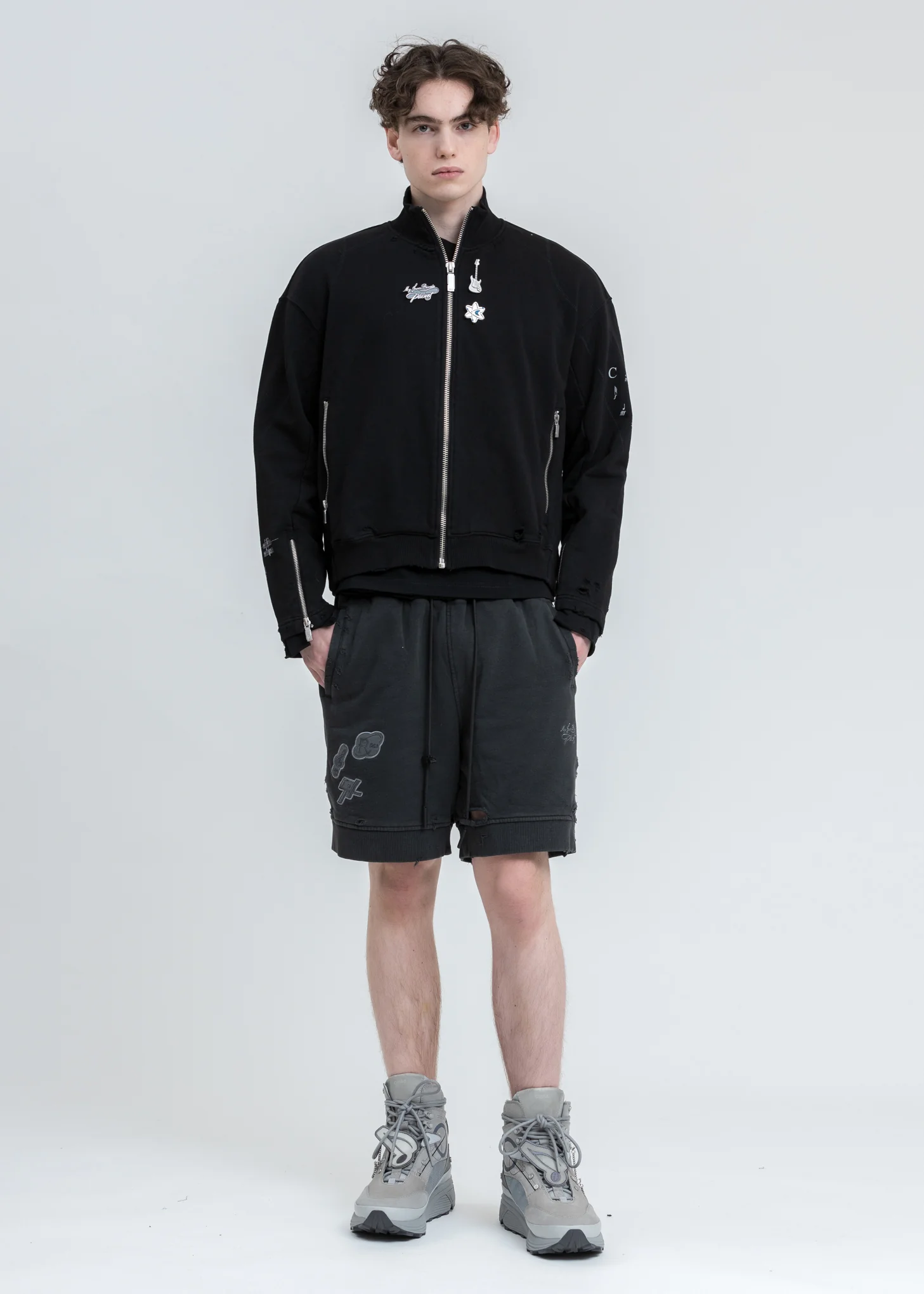 Black Distressed Zip Up Short Jacket - Image 6