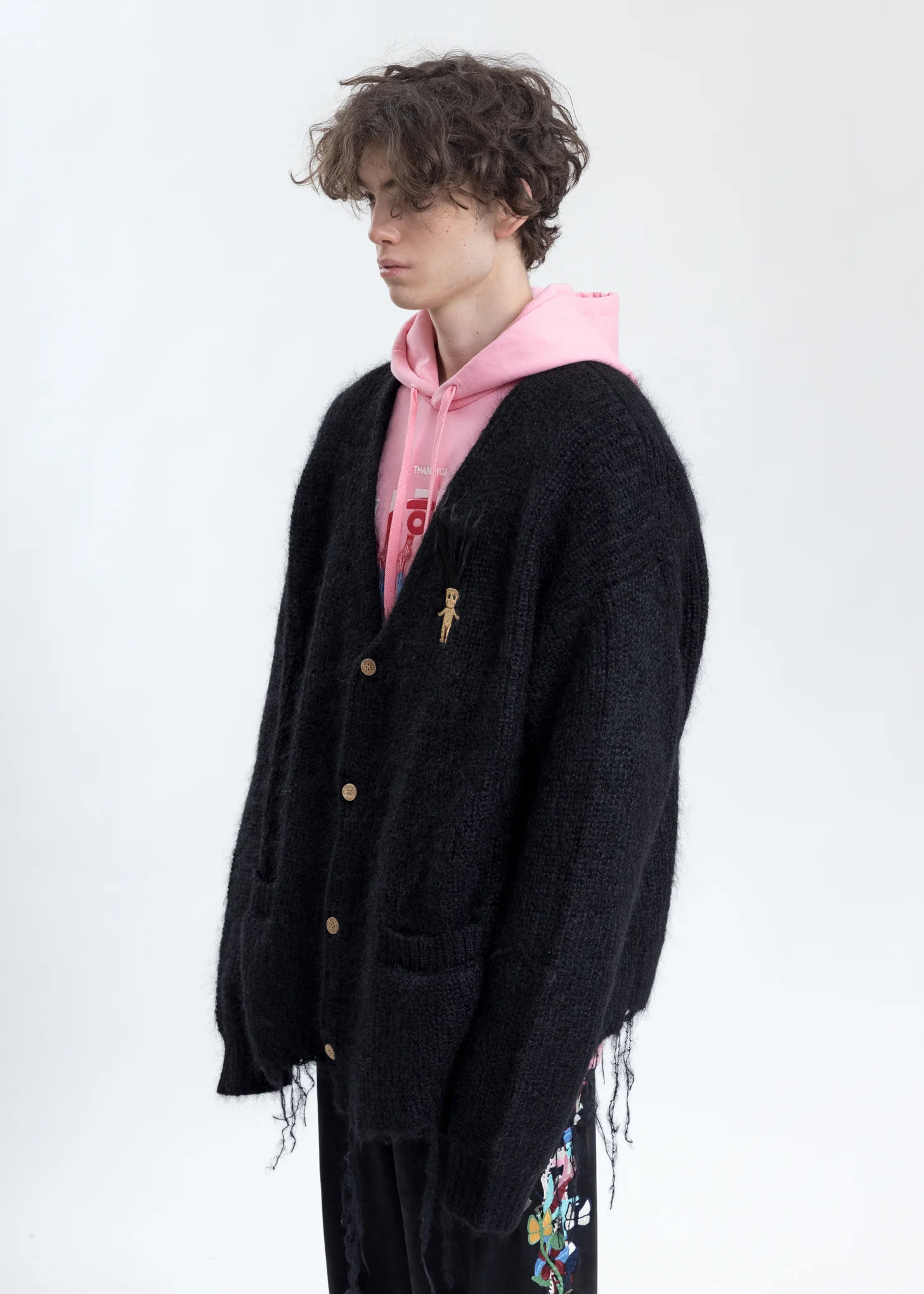 Black Doll Embroidery Mohair Cardigan - Image 5